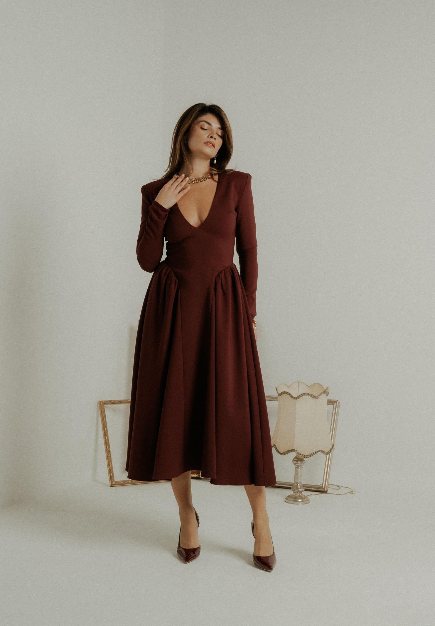 SANTAS Abito midi DOUCEUR bordeaux da donna PV2603 VI SANTAS