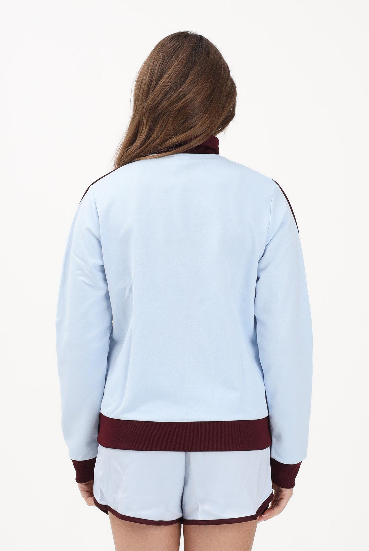 ADIDAS ORIGINALS Felpa con zip 3-Stripes celeste e bordeaux da donna KD3741 . ADIDAS ORIGINALS