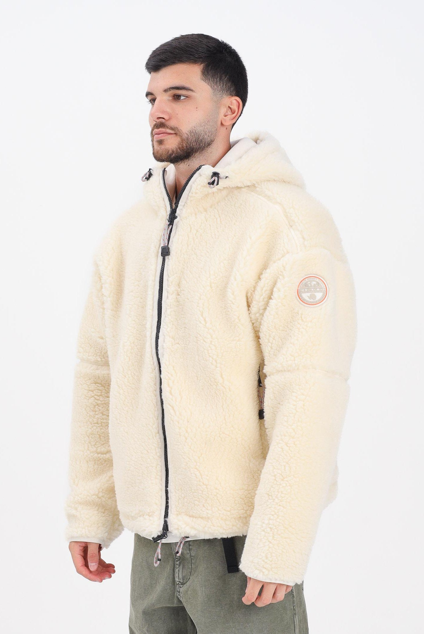 NAPAPIJRI Giubbotto panna da uomo in morbido pile teddy effetto shearling NP0A88YIN1J1 NAPAPIJRI