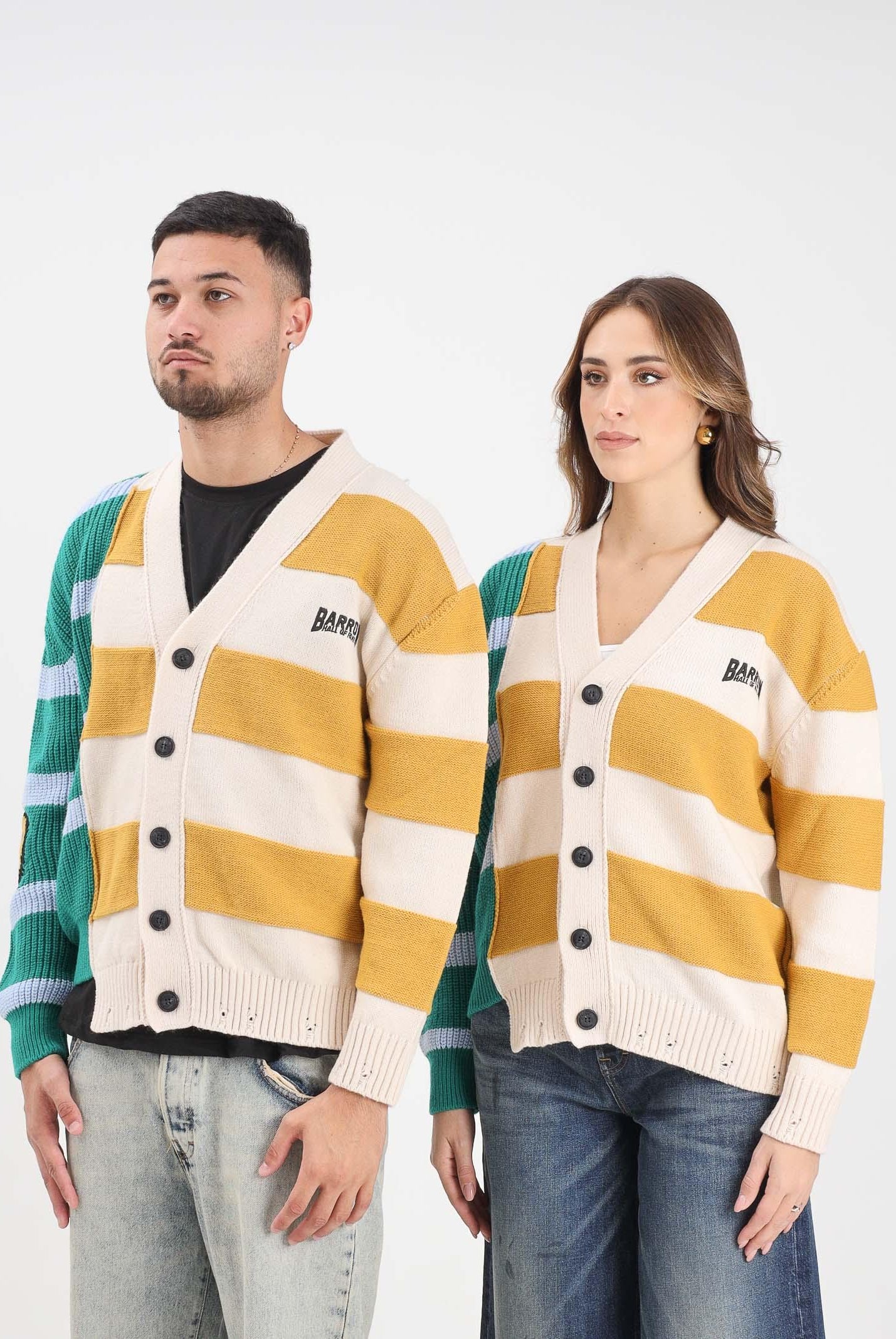 BARROW Cardigan panna per uomo e donna con stampa sul retro e motivo a righe F5BWUACA088 140 BARROW