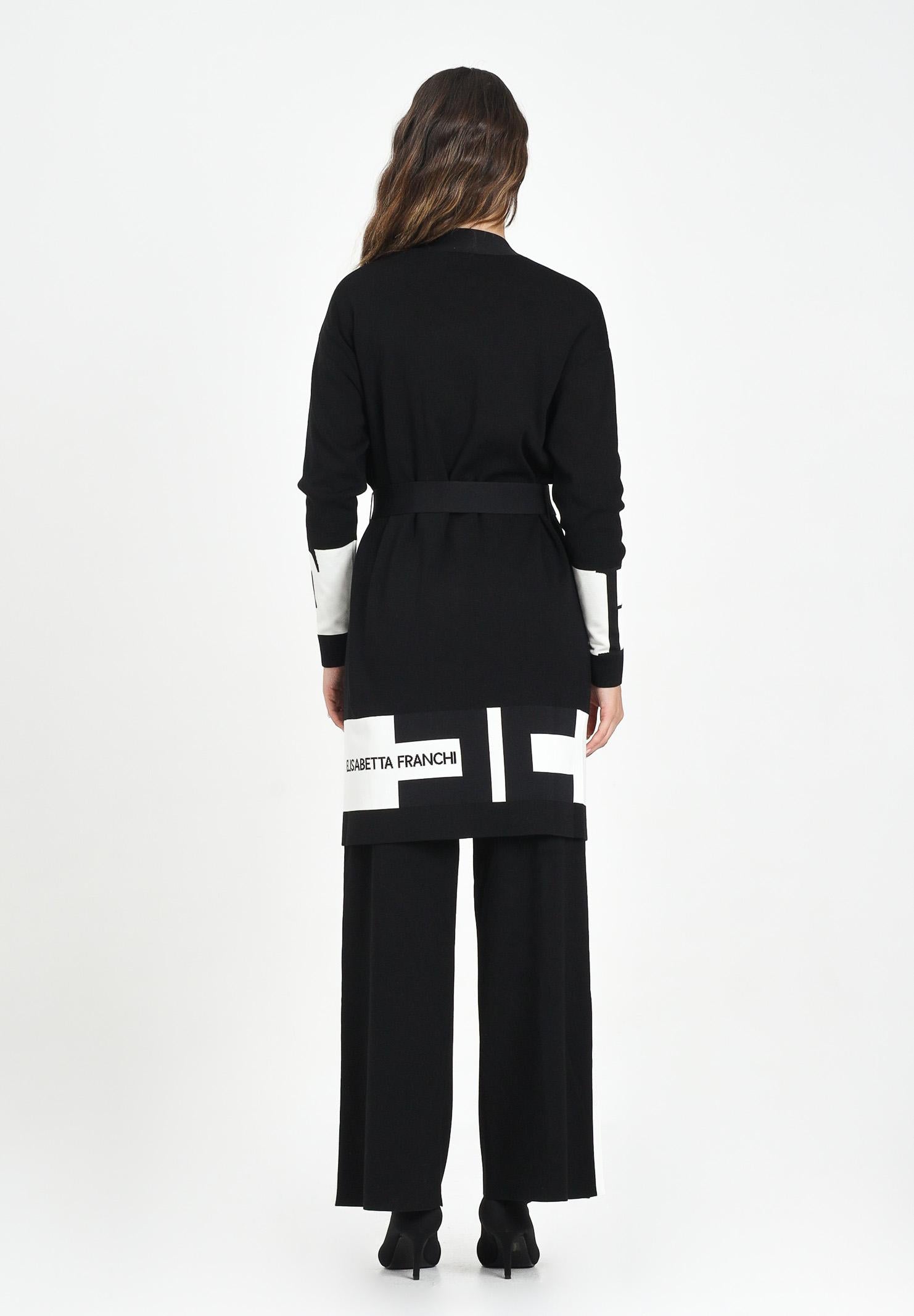 ELISABETTA FRANCHI Cardigan lungo nero da donna con bande lucide MK02S56E2 EF3 ELISABETTA FRANCHI
