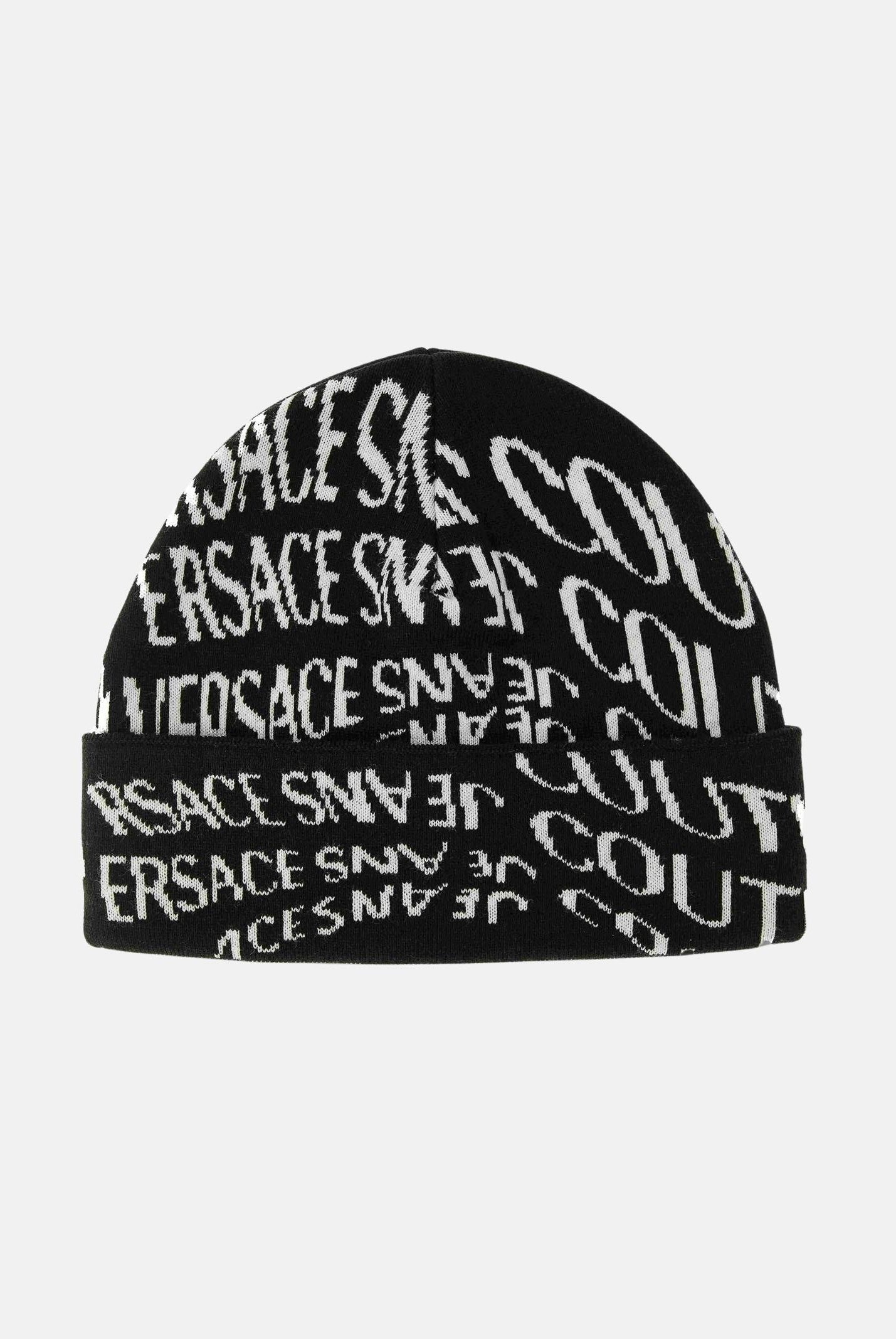 VERSACE JEANS COUTURE Berretto di lana nero da uomo con fantasia logo 79GAZK54ZG398 L01 VERSACE JEANS COUTURE