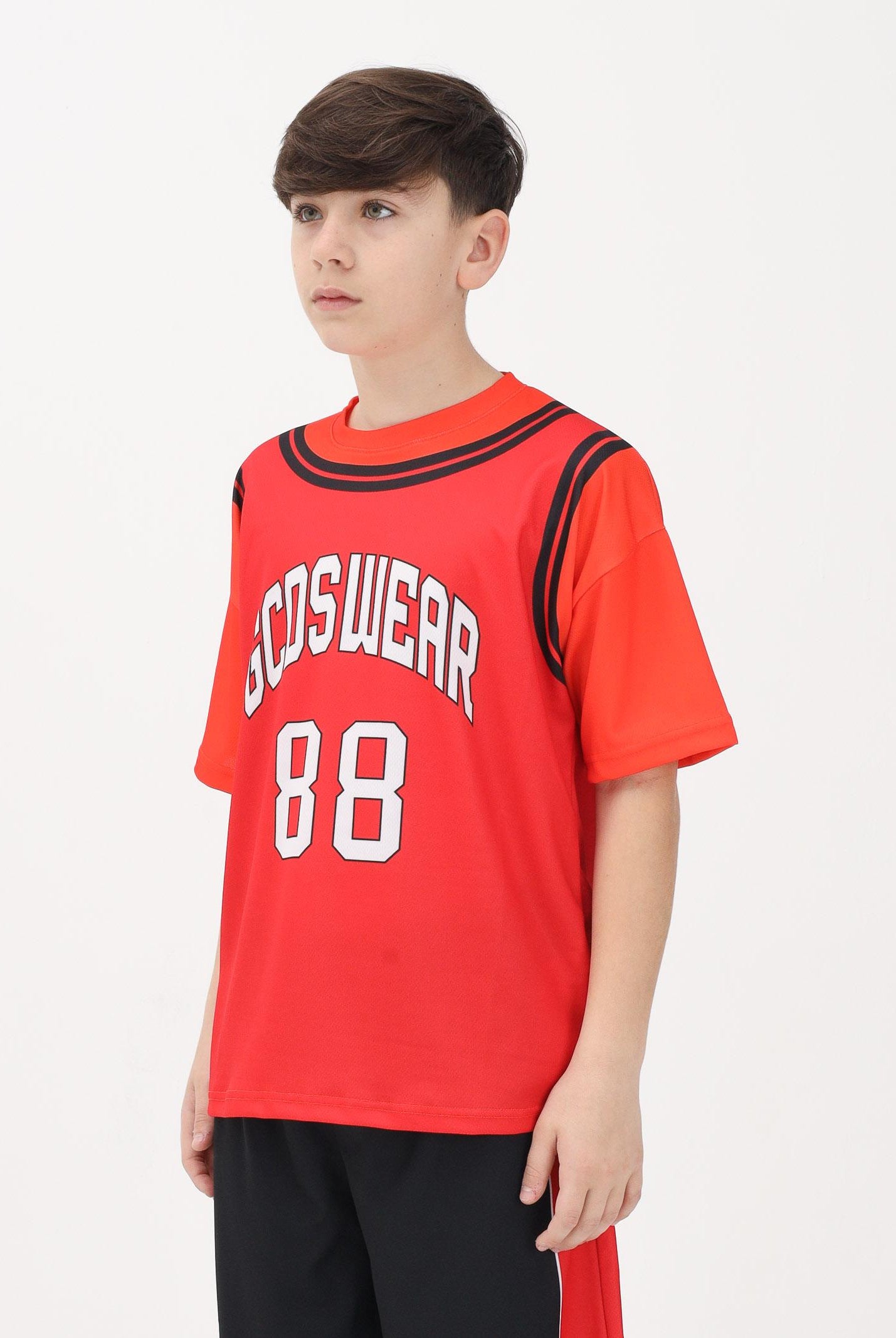 GCDS T-shirt a manica corta rossa e arancio per donna, ragazzi e bambini con stampa C1BJQC706J338 436O GCDS