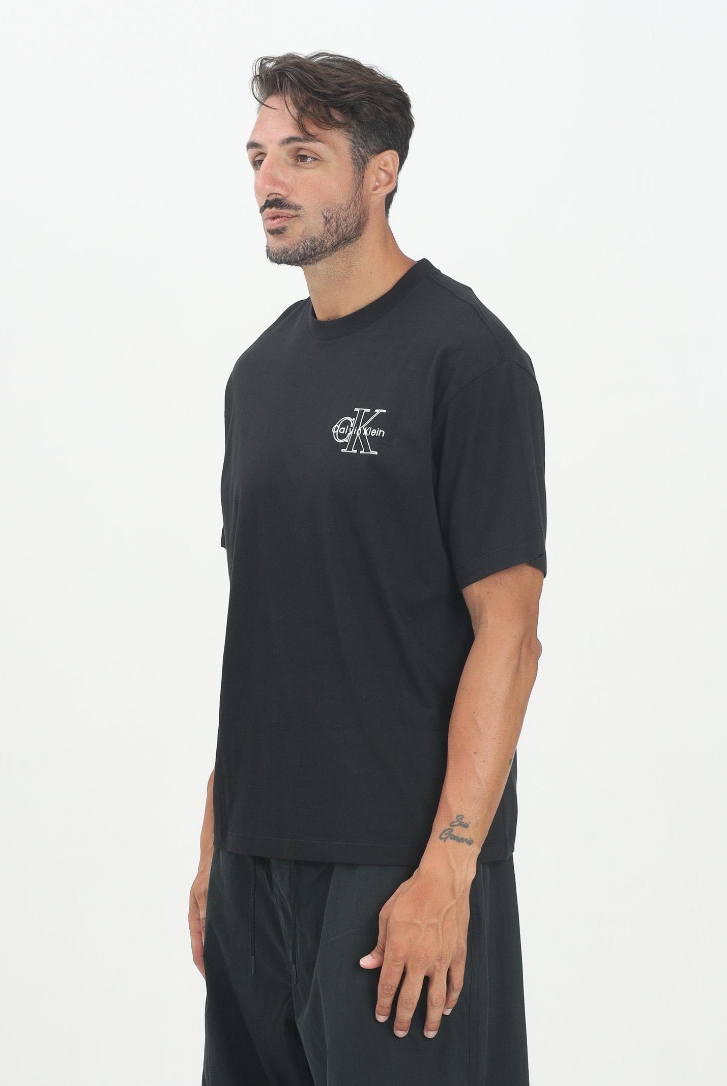 CALVIN KLEIN JEANS T-shirt a manica corta nera da uomo con logo LV04RC856GUB1  CALVIN KLEIN JEANS