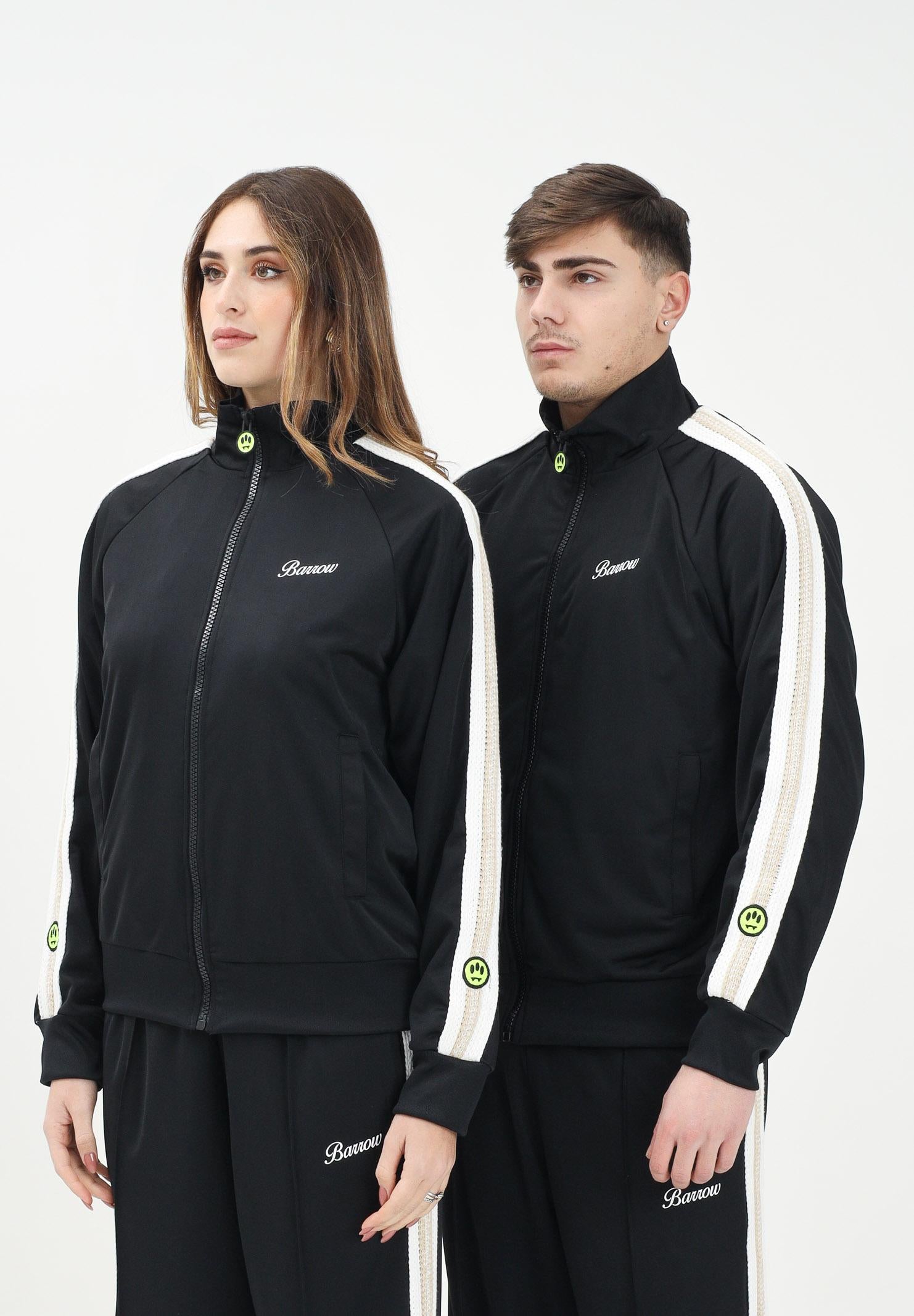 BARROW Felpa con zip nera per uomo e donna rifinita da bande a contrasto S5BWUAJK069 110 BARROW