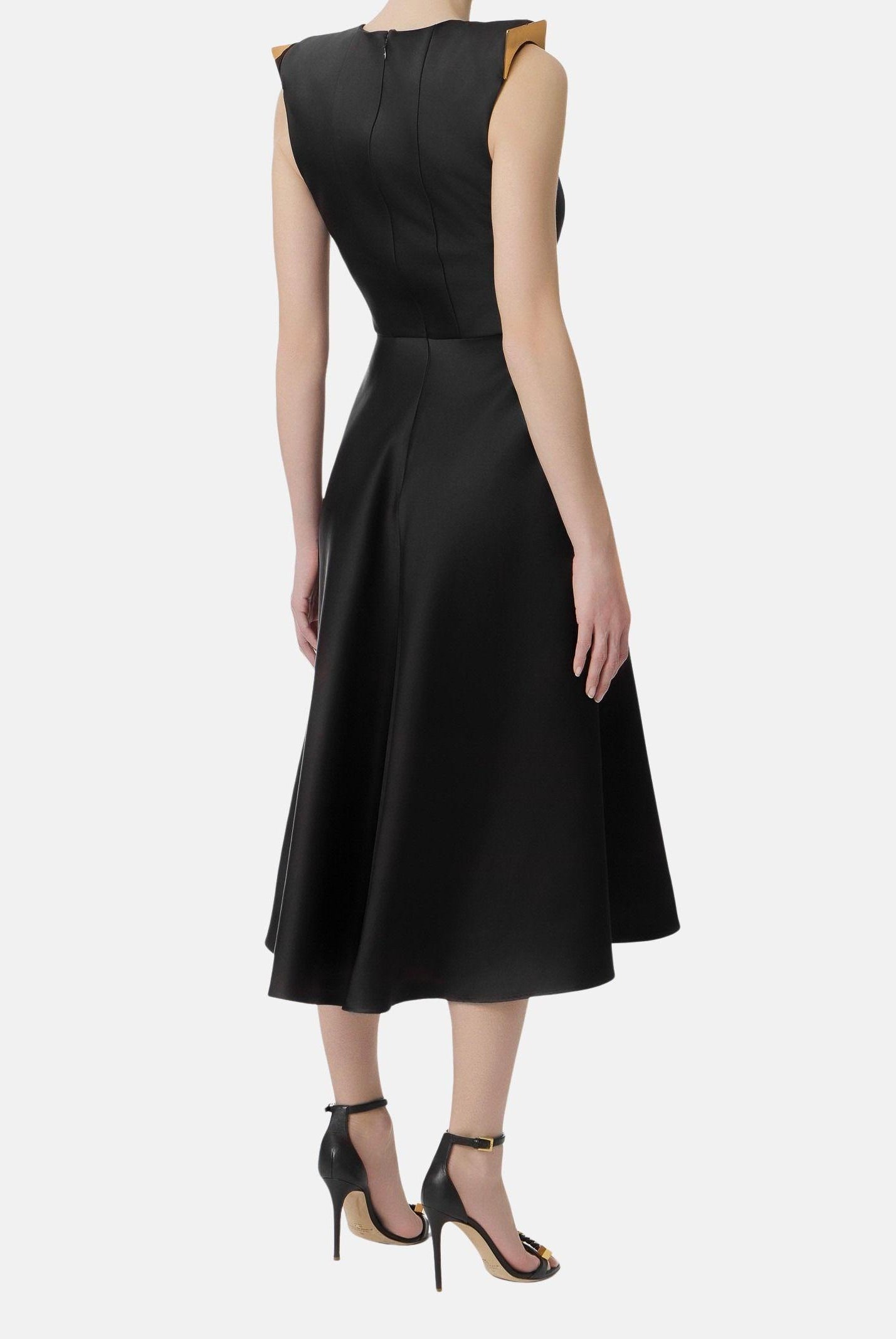 ELISABETTA FRANCHI abito midi in duchesse nero da donna. AB95462E2 110 ELISABETTA FRANCHI