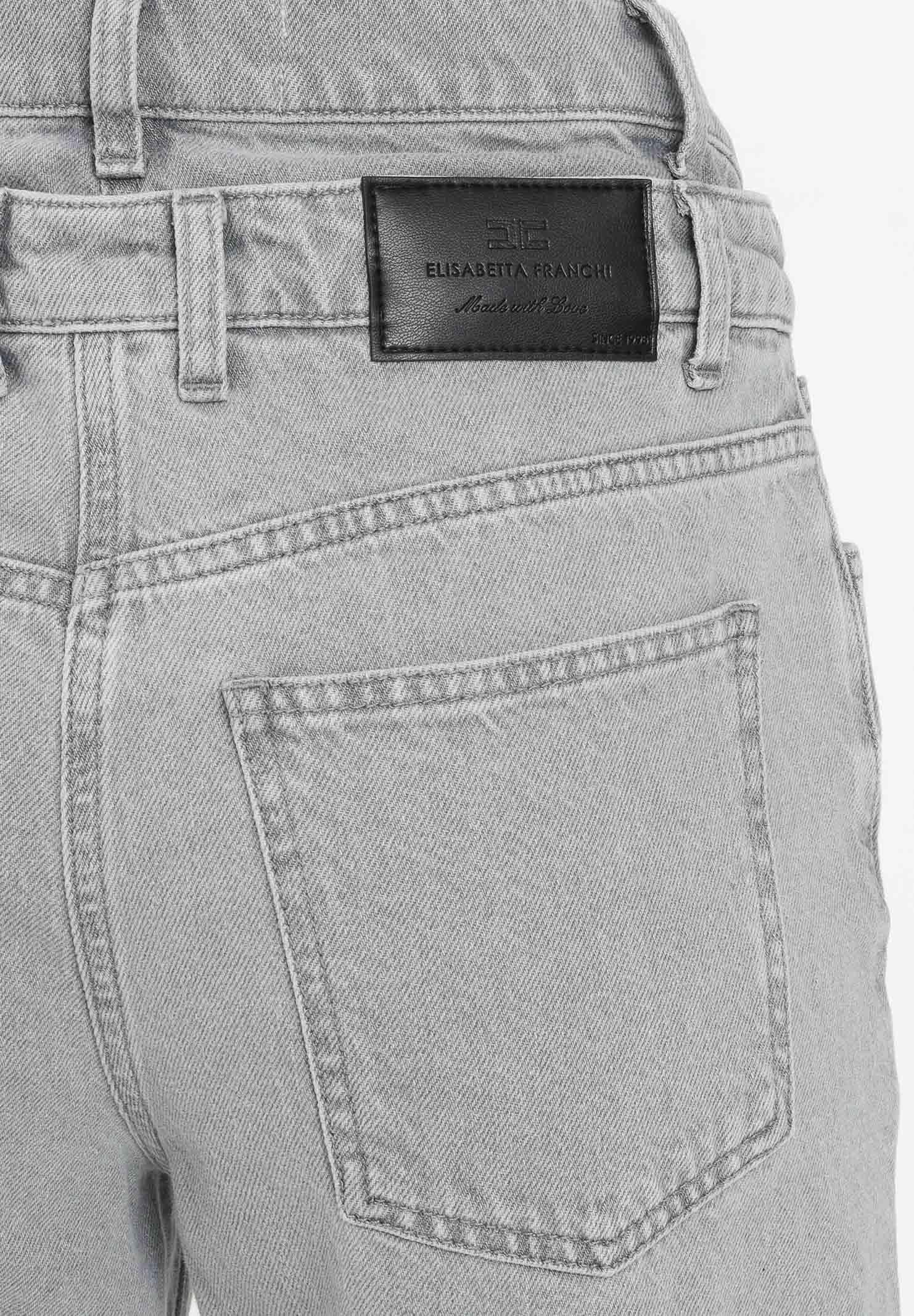 ELISABETTA FRANCHI Jeans in denim grigio da donna a vita doppia con logo ricamato PJ11D56E2 382 ELISABETTA FRANCHI