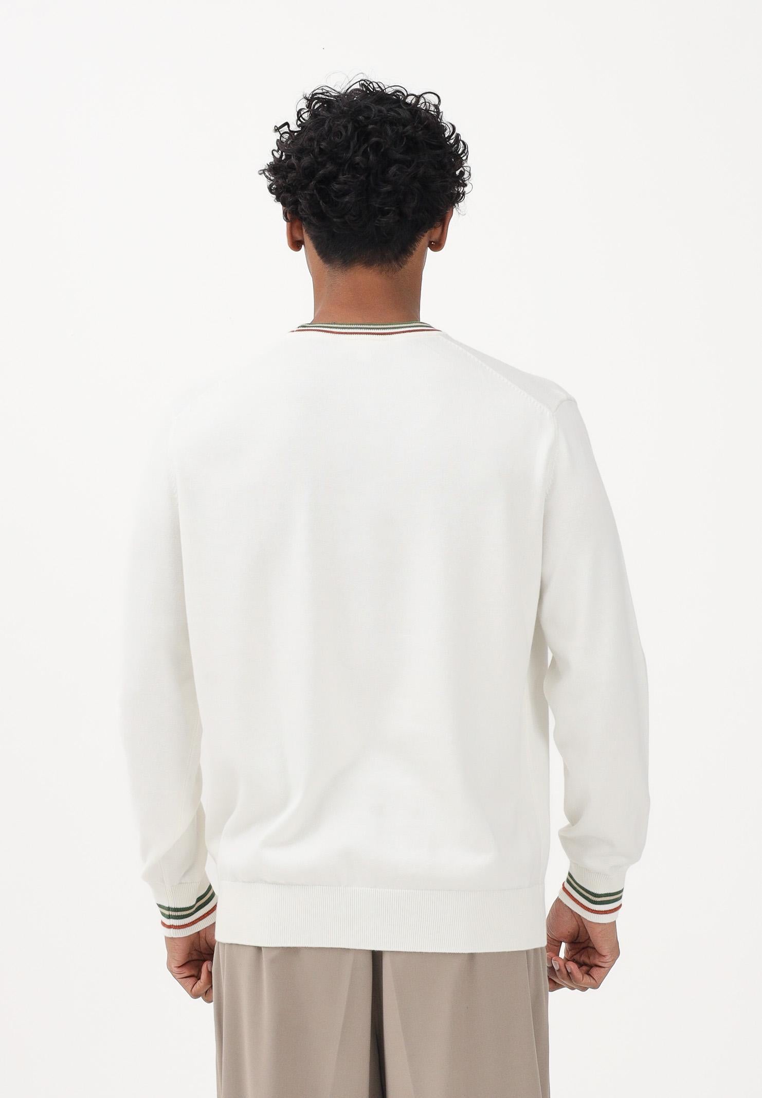 LACOSTE Maglioncino girocollo panna da uomo in jersey di cotone a righe AH5158 X0N LACOSTE