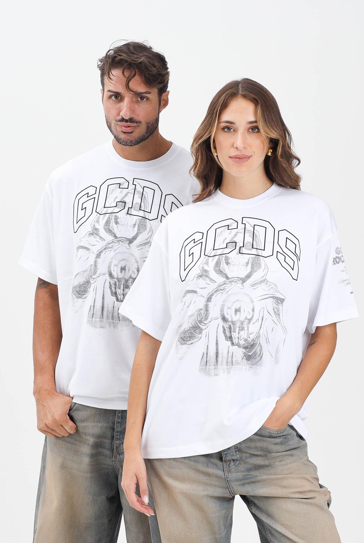 GCDS T-shirt a manica corta bianca per uomo e donna con stampa B2CM2317JF1 10 GCDS