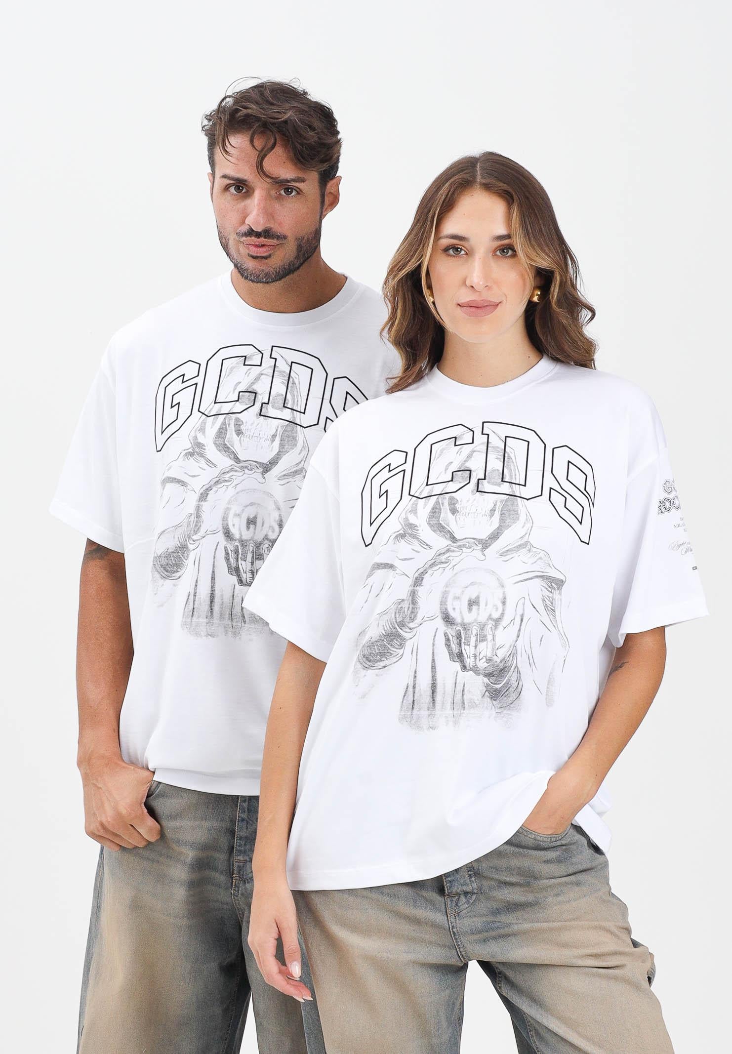 GCDS T-shirt a manica corta bianca per uomo e donna con stampa B2CM2317JF1 10 GCDS