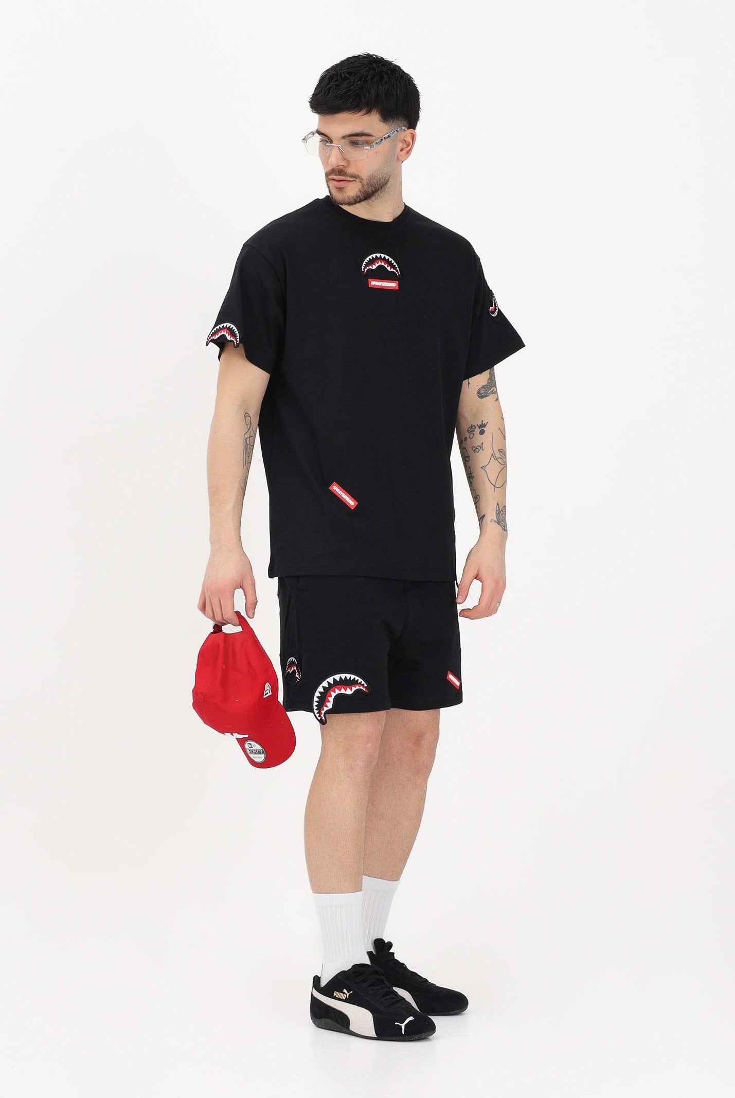 SPRAYGROUND Shorts sportivo nero da uomo con patch SP847EBLK . SPRAYGROUND