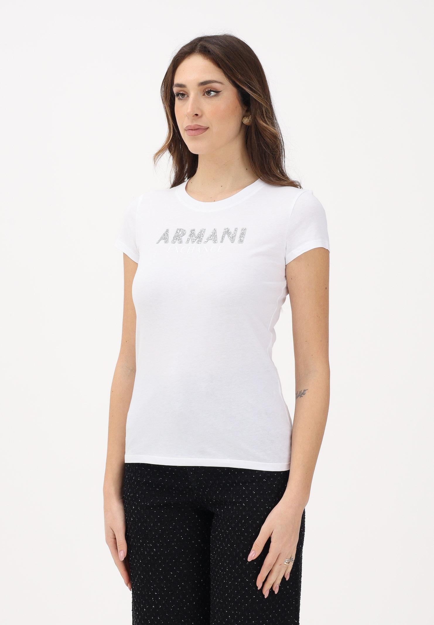 ARMANI EXCHANGE T-shirt a manica corta bianca da donna con logo in strass XW002106AF10356 U0002 ARMANI EXCHANGE