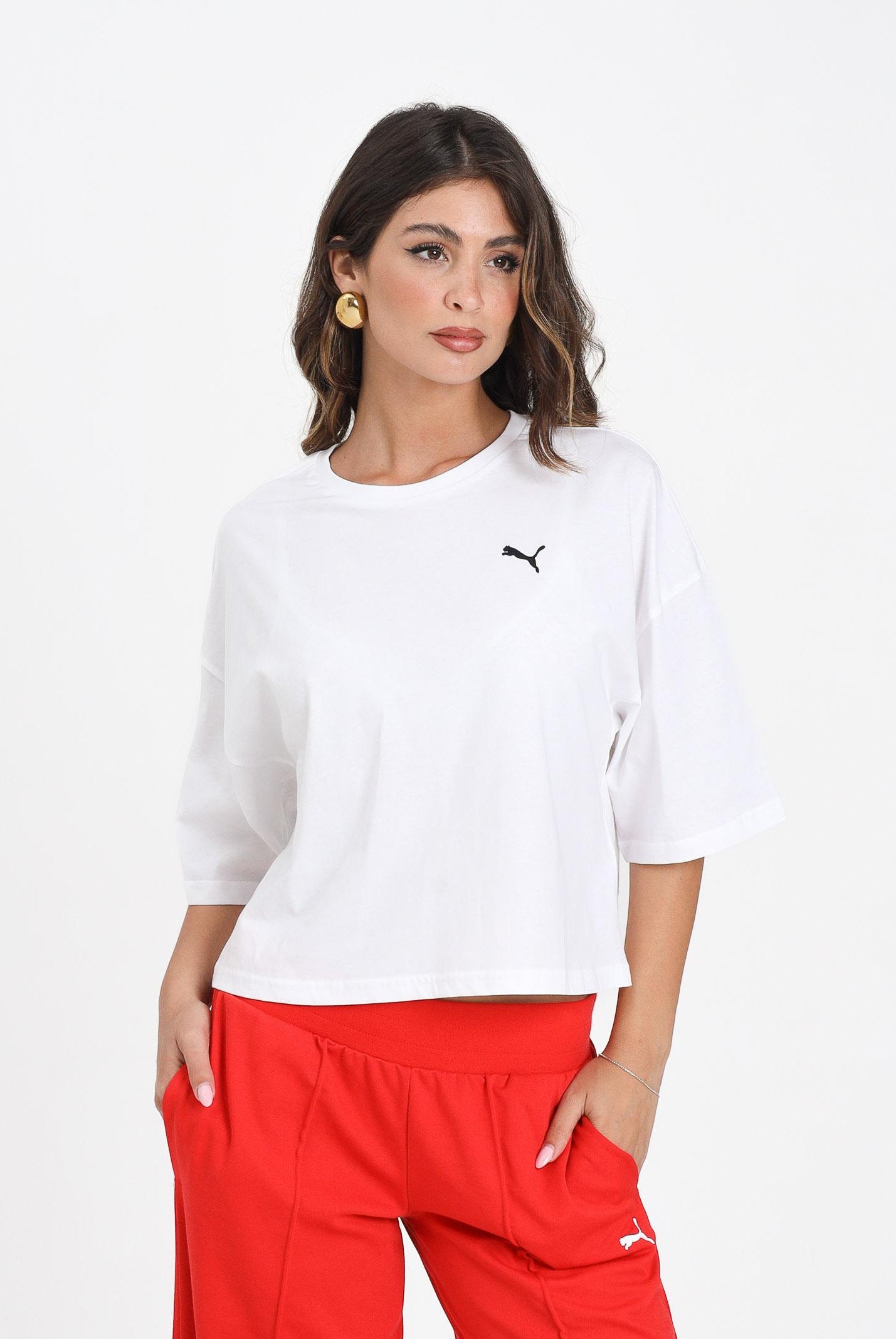 PUMA T-shirt a manica corta WARDROBE Essentials bianca da donna 629743 02 PUMA