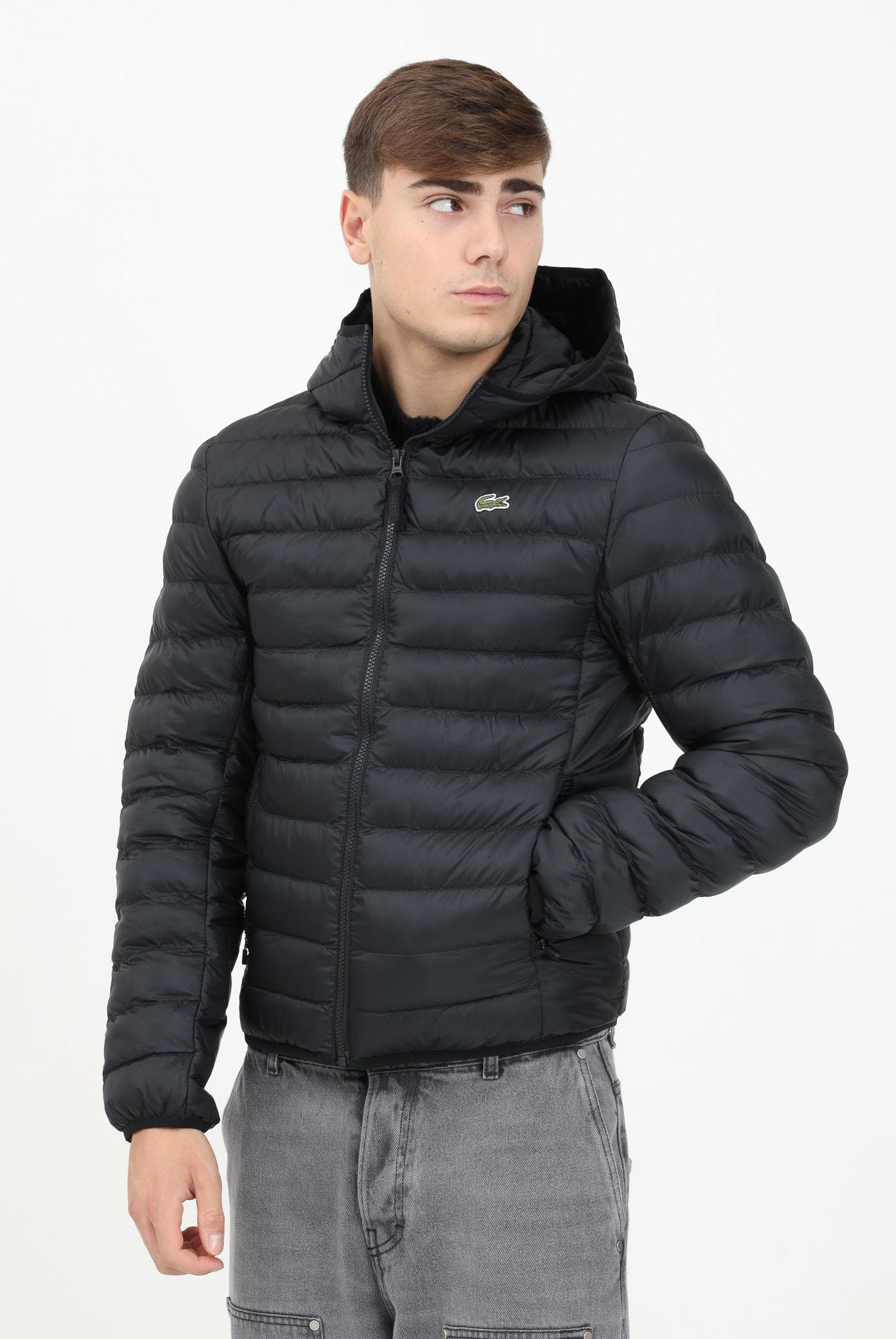 Piumino trapuntato nero da uomo con logo BH2909 031 LACOSTE