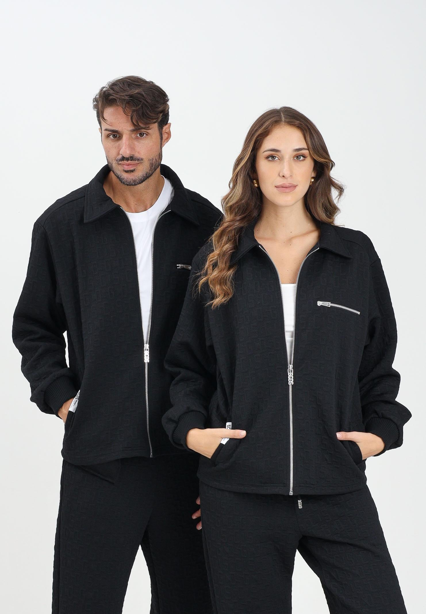 GCDS Felpa con zip nera per uomo e donna caratterizzata da lavorazione monogram B2CM0500TQ6 99 GCDS
