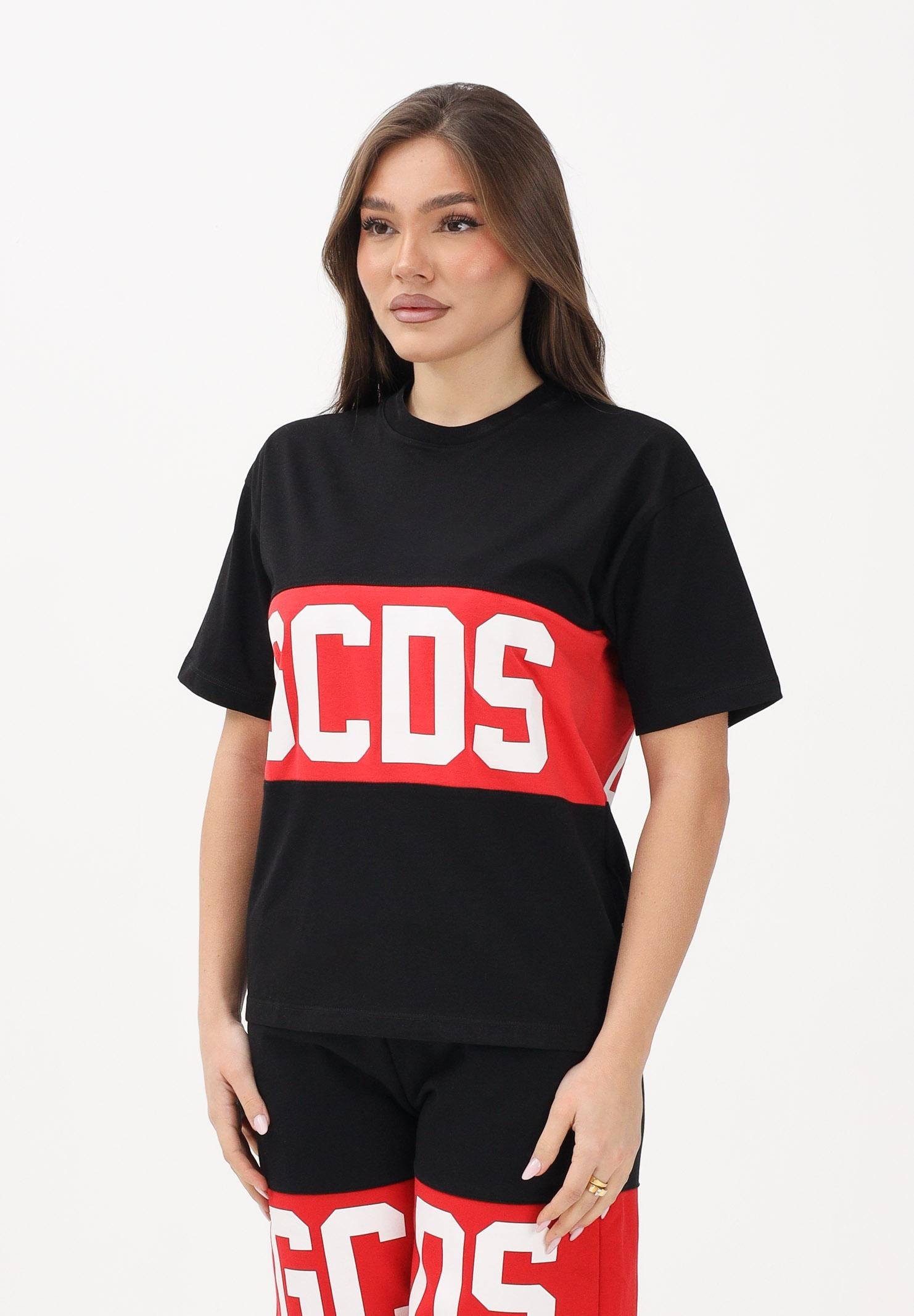 GCDS T-shirt a manica corta nera per donna, ragazzi e bambini con stampa logo Z0UJQC585J105 999R GCDS