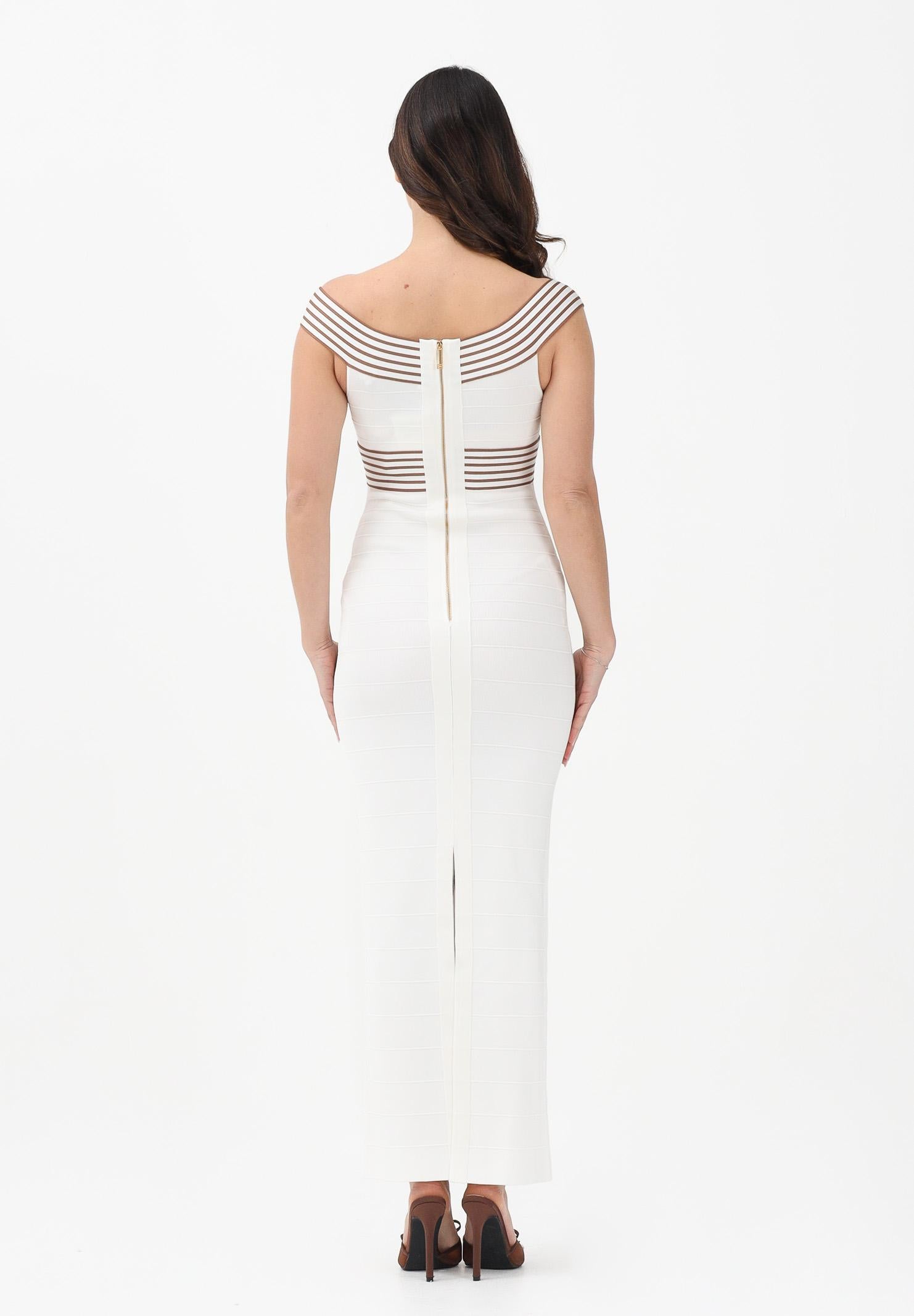 ELISABETTA FRANCHI Abito lungo avorio da donna con bande a righe AM75S61E2 AQ6 ELISABETTA FRANCHI