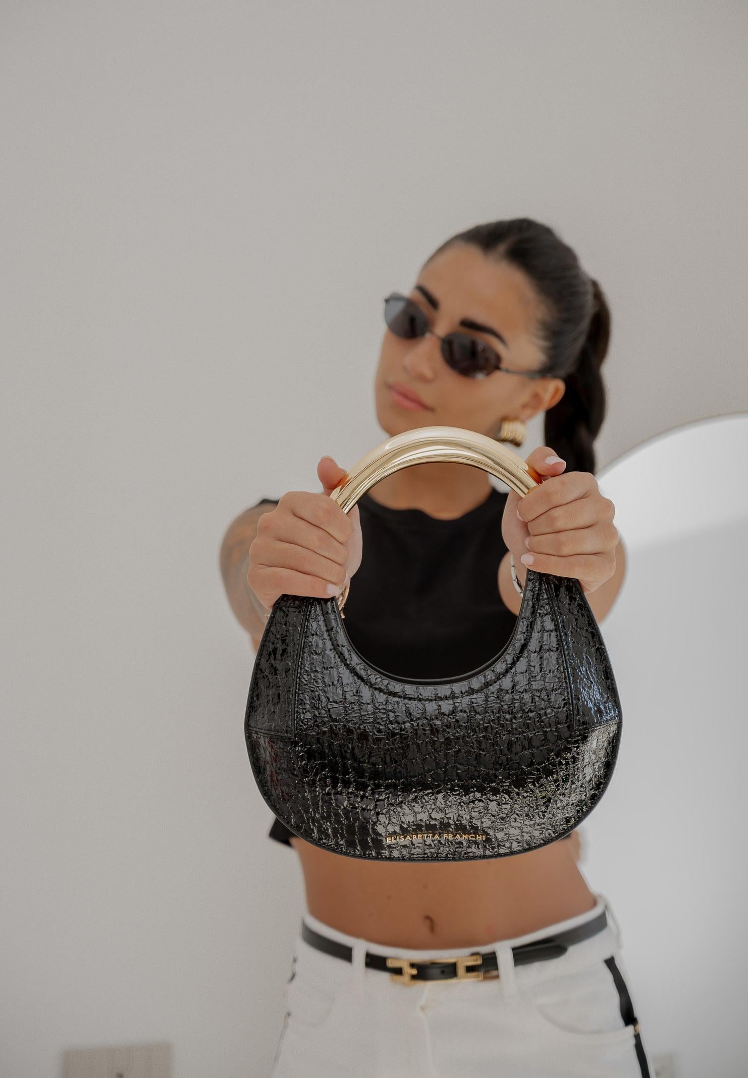 ELISABETTA FRANCHI Borsa a mano nera da donna con stampa cocco BS29A56E2 110 ELISABETTA FRANCHI