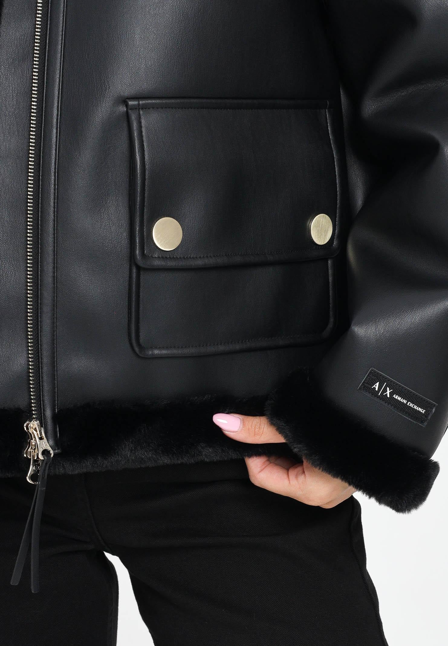 ARMANI EXCHANGE Montone nero da donna con interno e profili in eco-pelliccia XW000713AF16389 UC001 ARMANI EXCHANGE