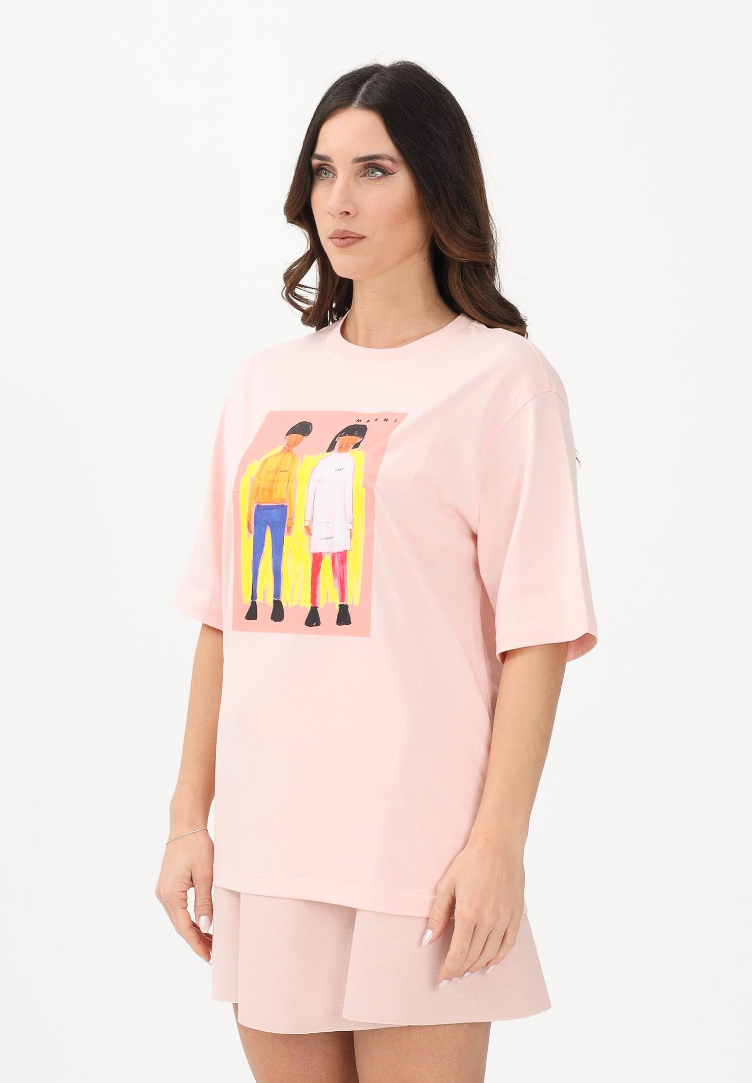 MARNI T-shirt a manica corta rosa per donna, ragazze e bambine con stampa M01671M00HZ 0M351 MARNI