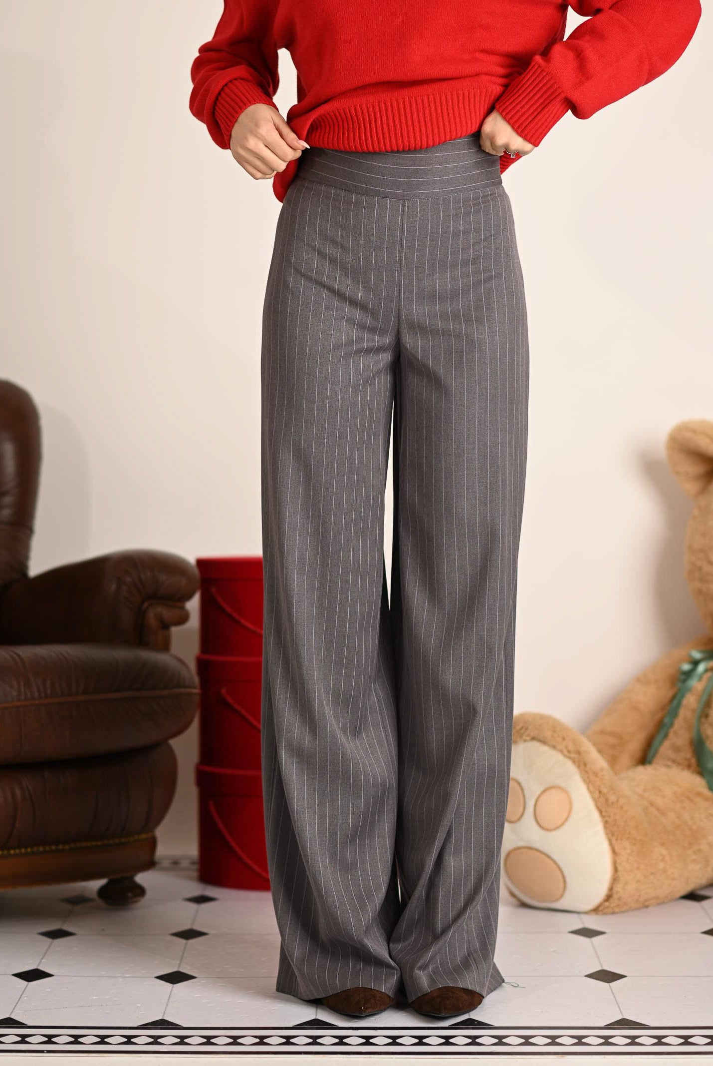 SANTAS Pantalone elegante POUVOIR grigio da donna con micro gessatura PV2626 GR SANTAS