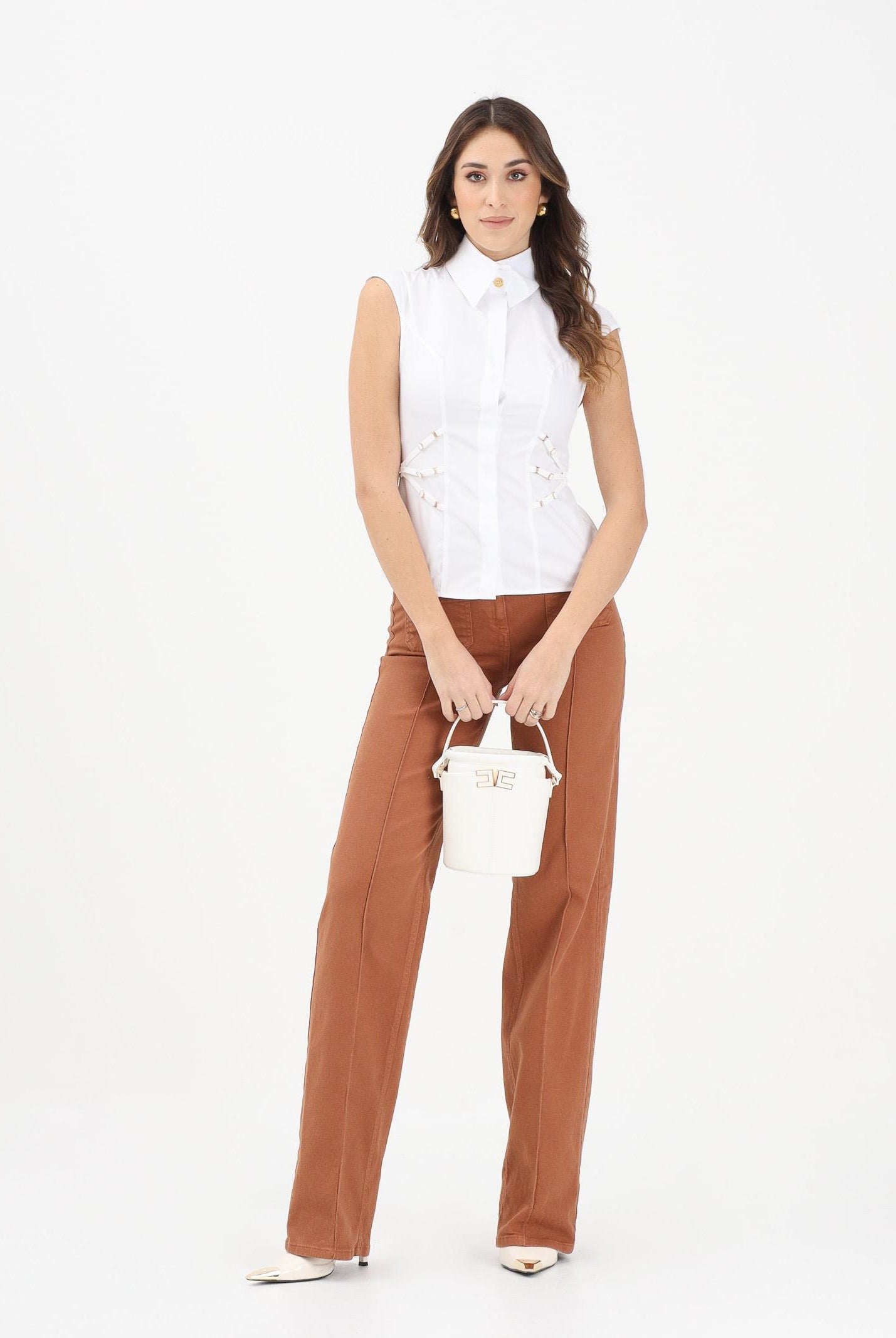 ELISABETTA FRANCHI Jeans a vita alta cuoio da donna con dettagli gioiello PJ25D61E2 600 ELISABETTA FRANCHI