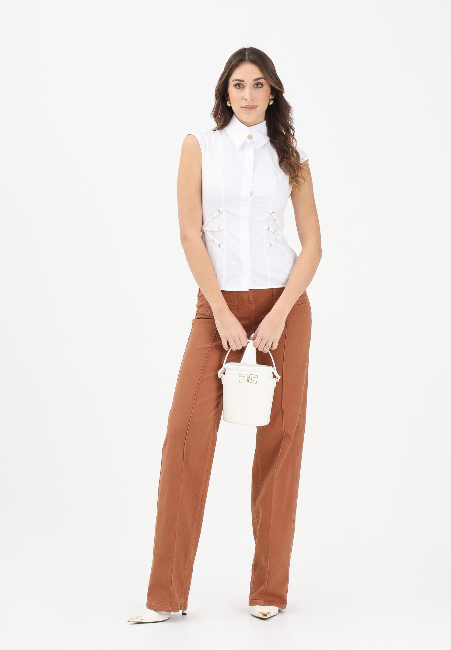 ELISABETTA FRANCHI Jeans a vita alta cuoio da donna con dettagli gioiello PJ25D61E2 600 ELISABETTA FRANCHI