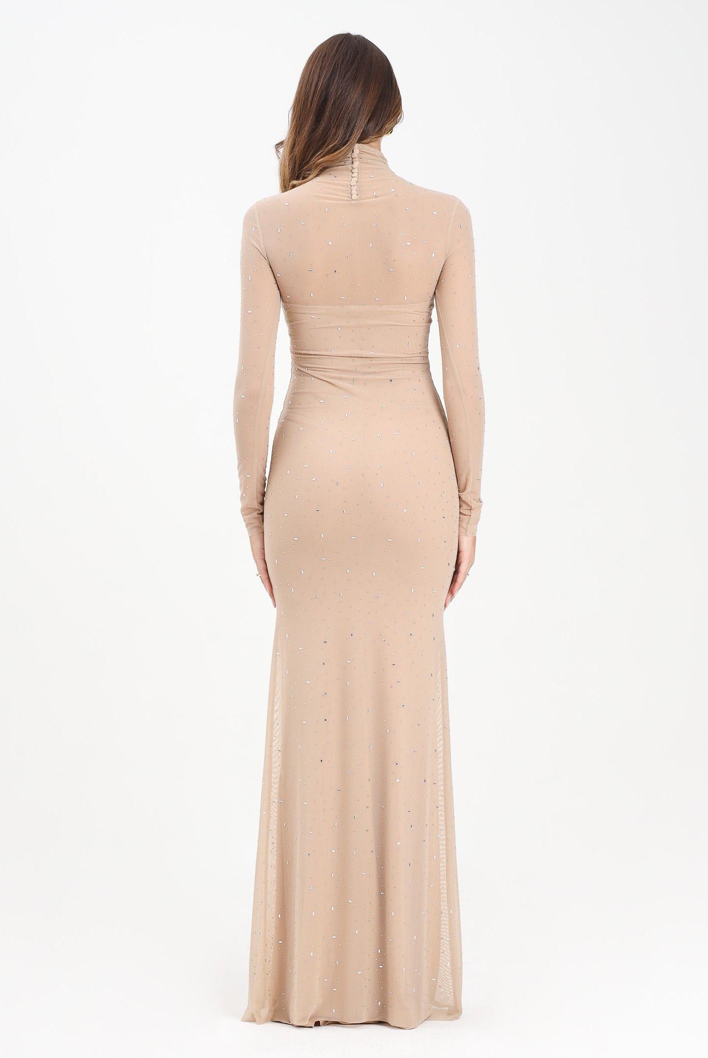 ALMA SANCHEZ Abito lungo Acoro nude da donna con strass all-over AS2526010RT 063 ALMA SANCHEZ