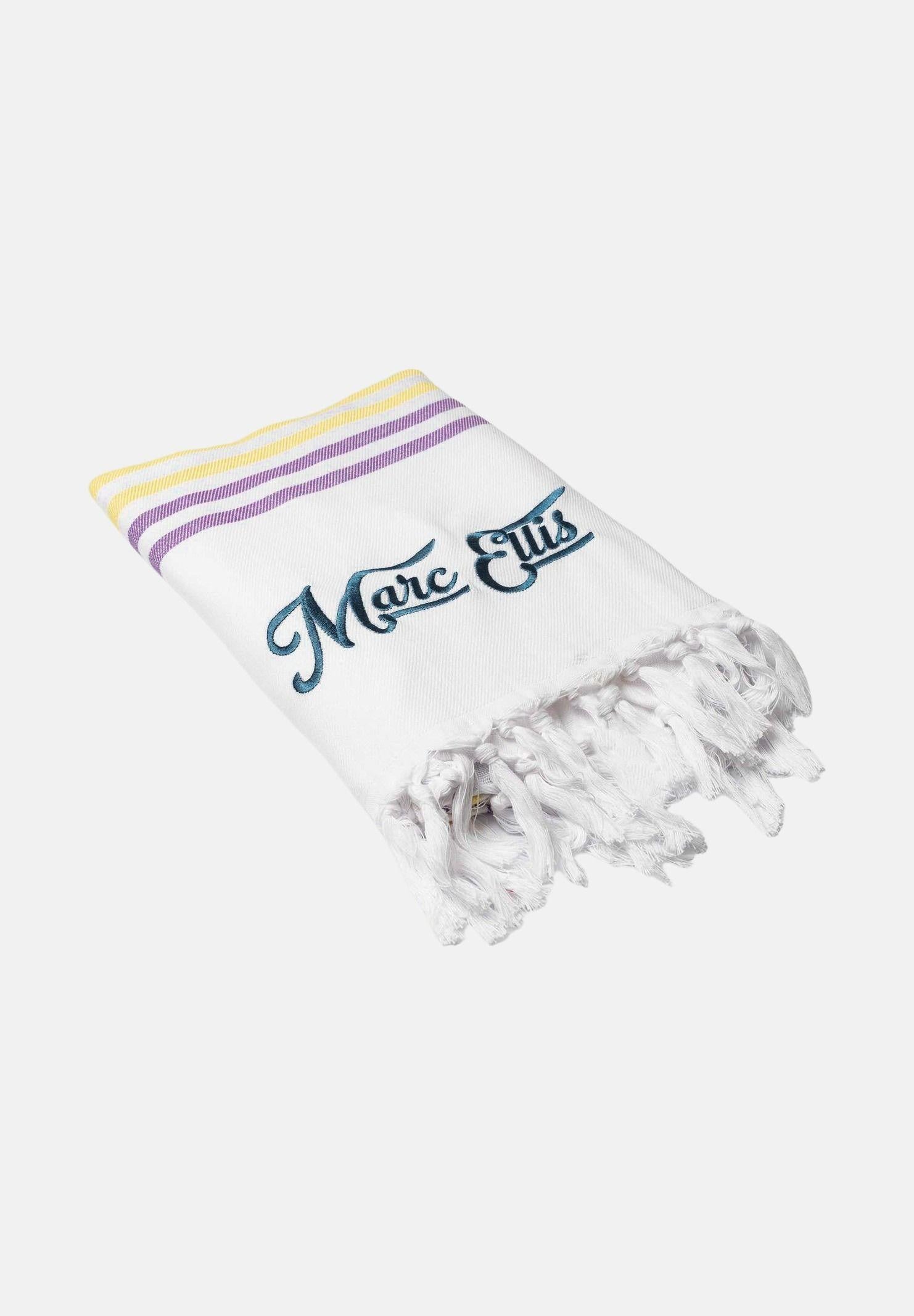 MARC ELLIS Telo mare bianco da donna con frange e logo BEACH-TOWEL 02 MARC ELLIS