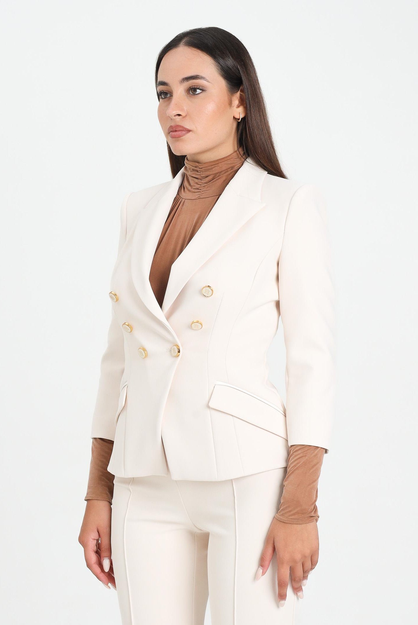 ELISABETTA FRANCHI Giacca doppiopetto latte da donna in doppio crêpe<BR/> GI17456E2 DZ9 ELISABETTA FRANCHI