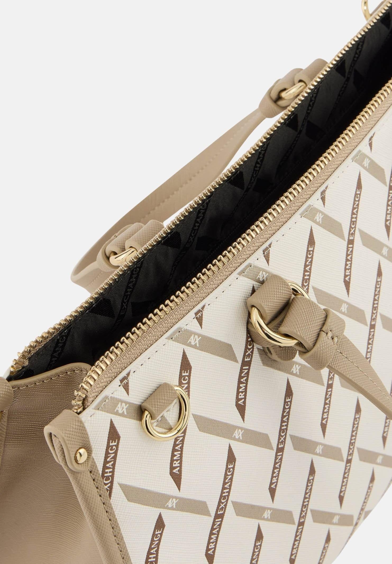 ARMANI EXCHANGE Borsa a mano bianca e beige da donna con logo all-over XW000400AF17155 M1245 ARMANI EXCHANGE
