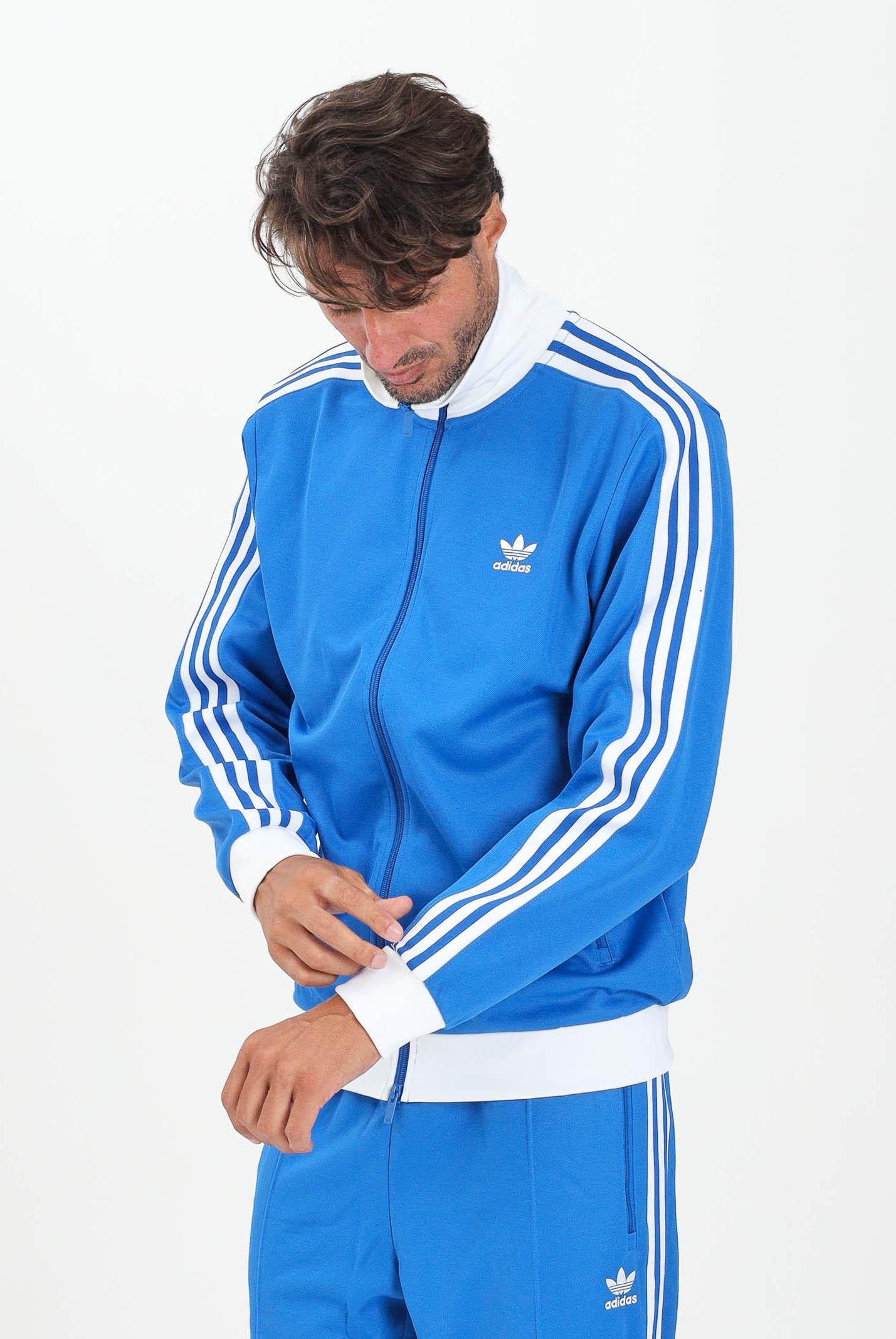 ADIDAS ORIGINALS Felpa con zip Adicolor Classic blu acceso da uomo KA0840 . ADIDAS ORIGINALS