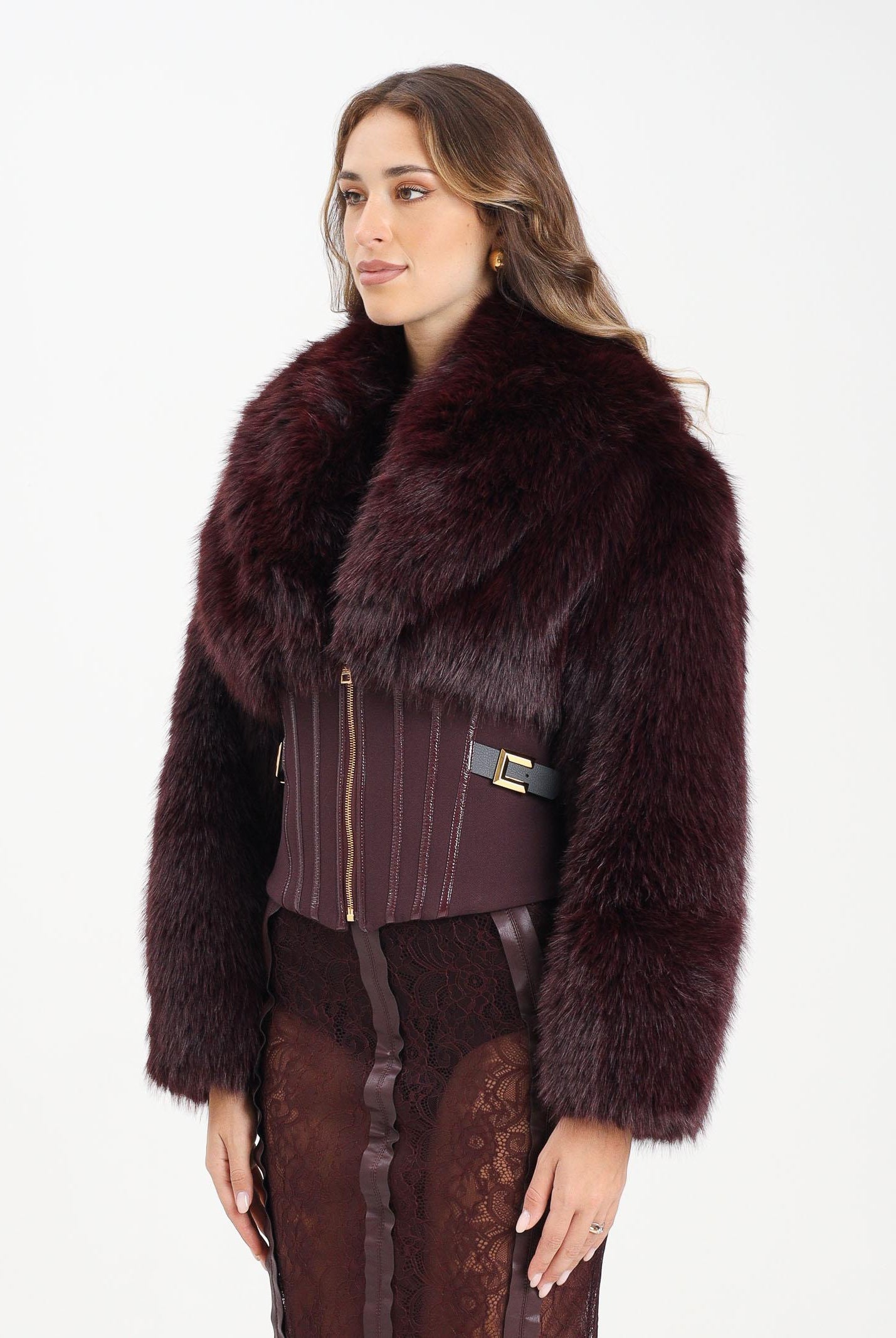 ELISABETTA FRANCHI Pelliccia bordeaux da donna con bustier GB05A57E2 EA4 ELISABETTA FRANCHI