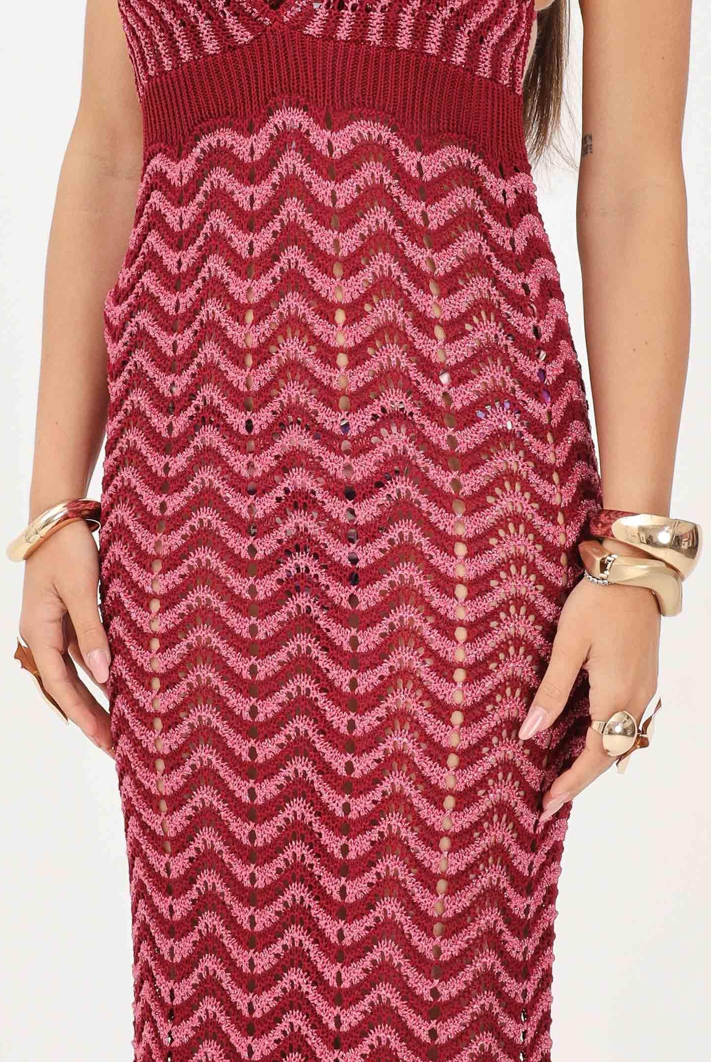 F**K abito lungo mare lavorato a maglia fantasia chevron fucsia rosa donna. FK26-SW0667FX . F**K