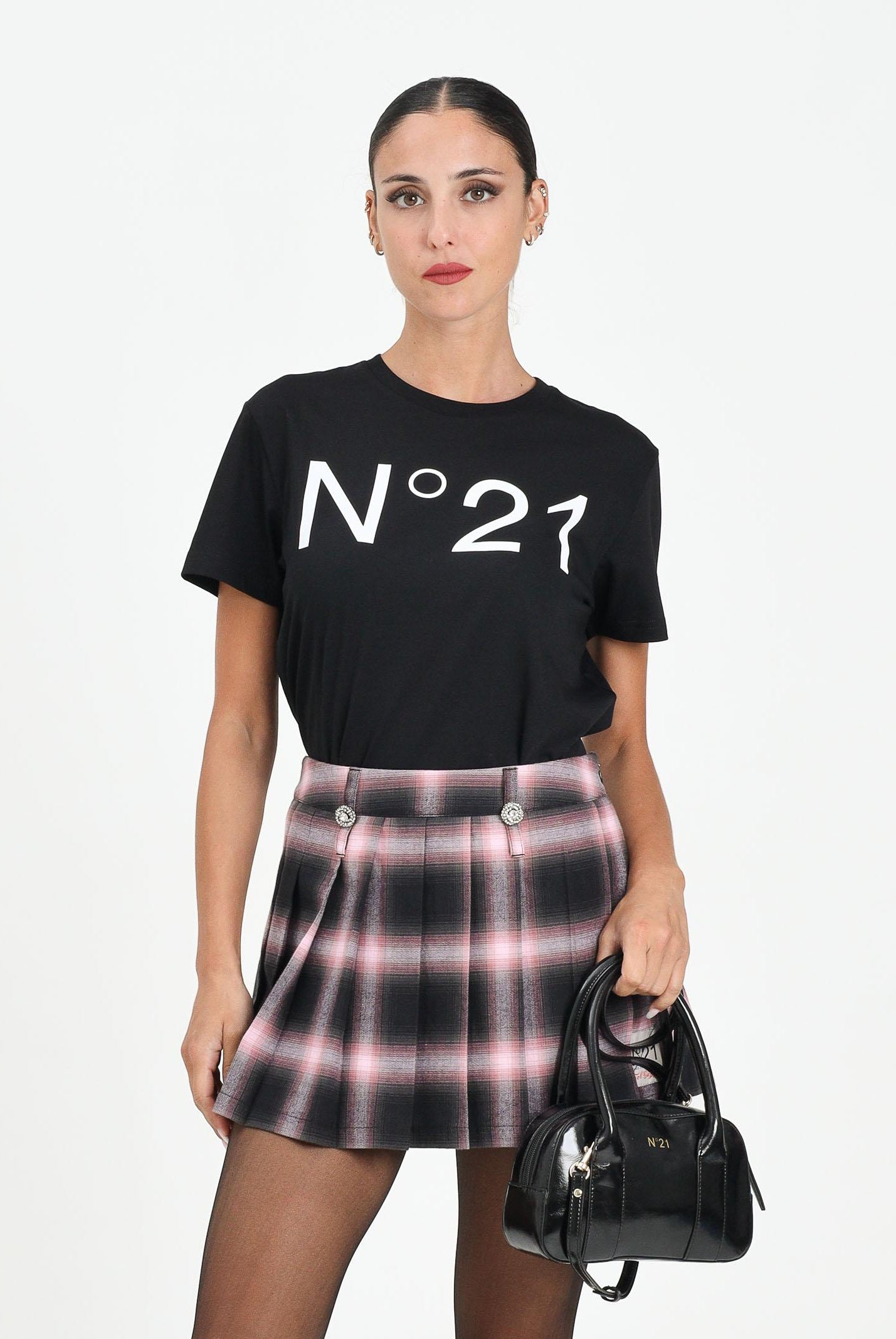N21 T-shirt a manica corta nera per donna, ragazzi e bambini con stampa logo N21173N0153 0N900 N21