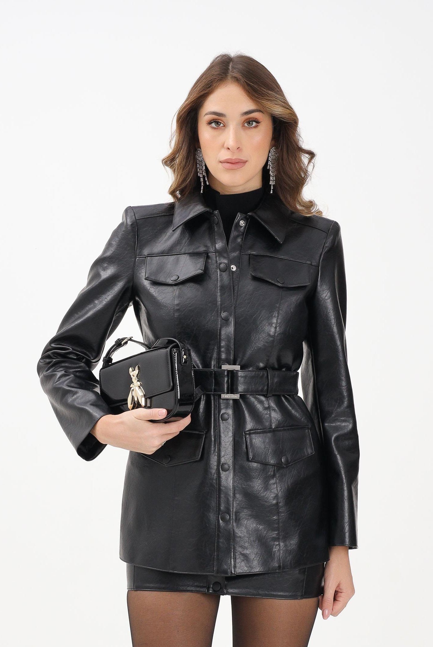 PATRIZIA PEPE Trench corto in tessuto spalmato nero da donna 8O0200E070 K103 PATRIZIA PEPE