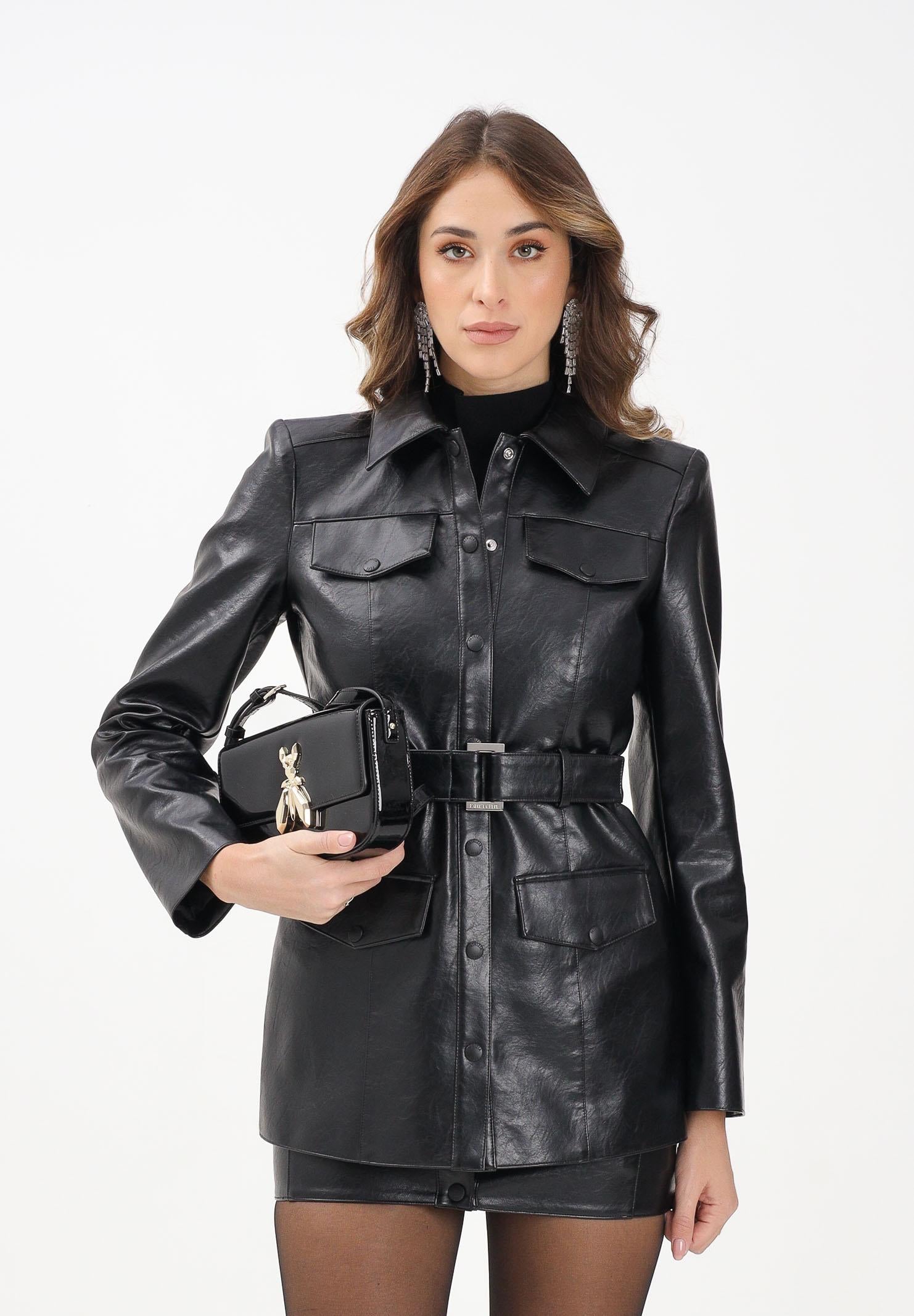 PATRIZIA PEPE Trench corto in tessuto spalmato nero da donna 8O0200E070 K103 PATRIZIA PEPE