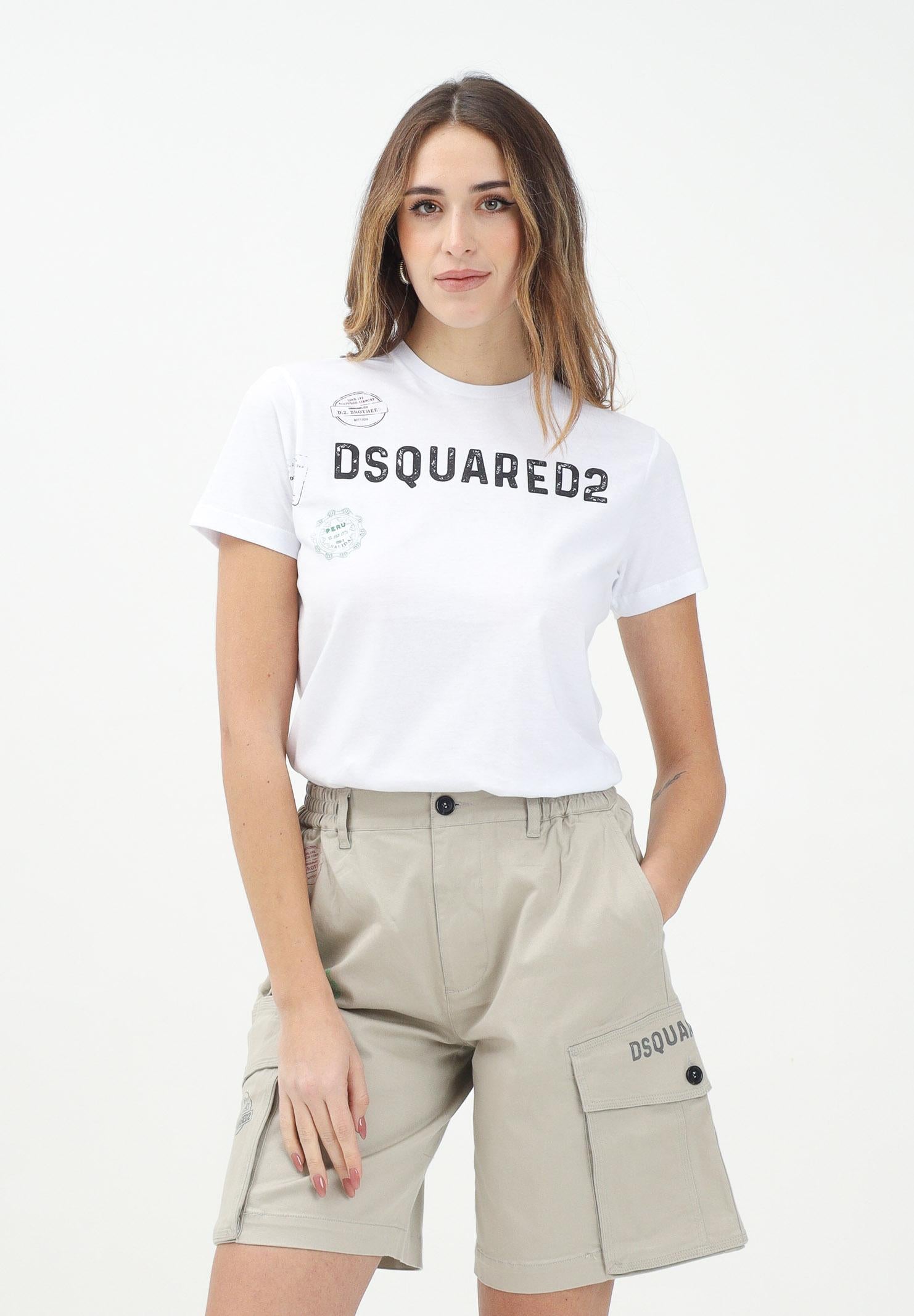 DSQUARED2 T-shirt a manica corta bianca per donna, ragazzi e bambini con grafica Passport DQ2753D0015 DQ100 DSQUARED2