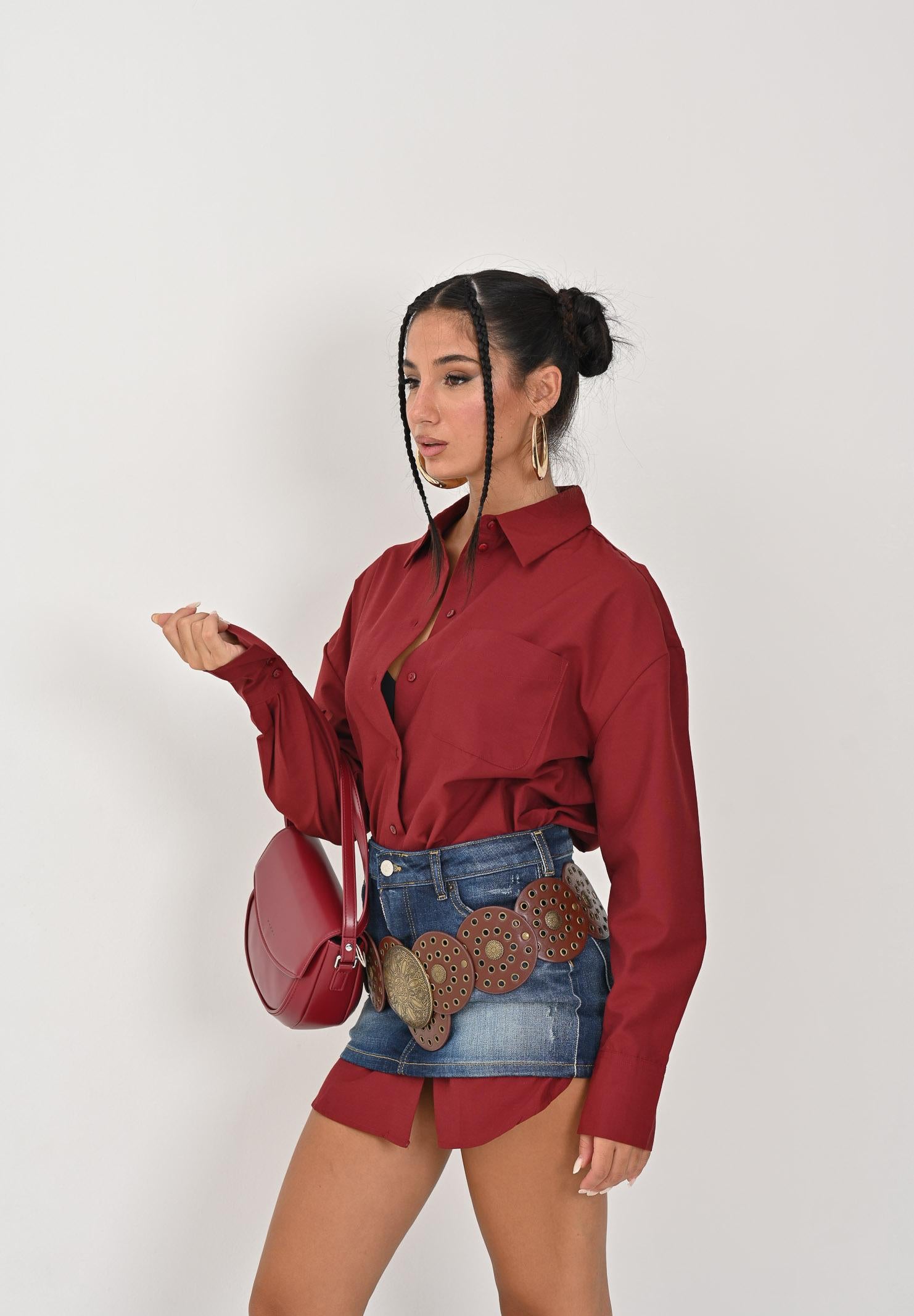 JDY Camicia a manica lunga bordeaux da donna 15311717 Cabernet JDY