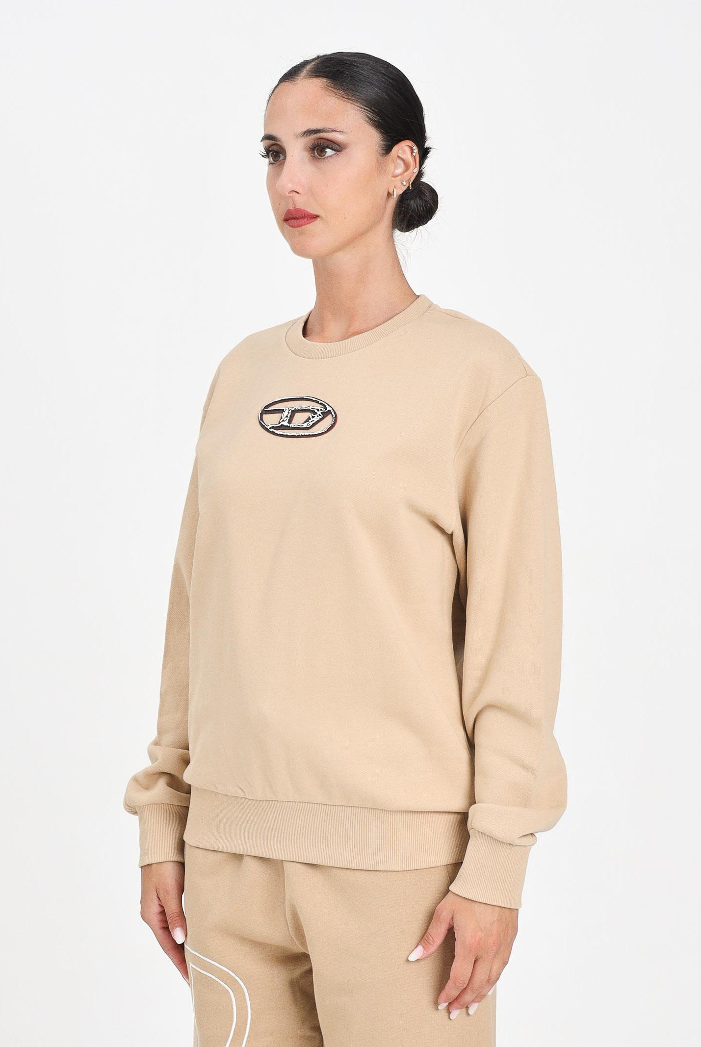 DIESEL Felpa girocollo beige per donna, ragazzi e bambini con logo Oval D multi-layered J02486KYAQK K726 DIESEL