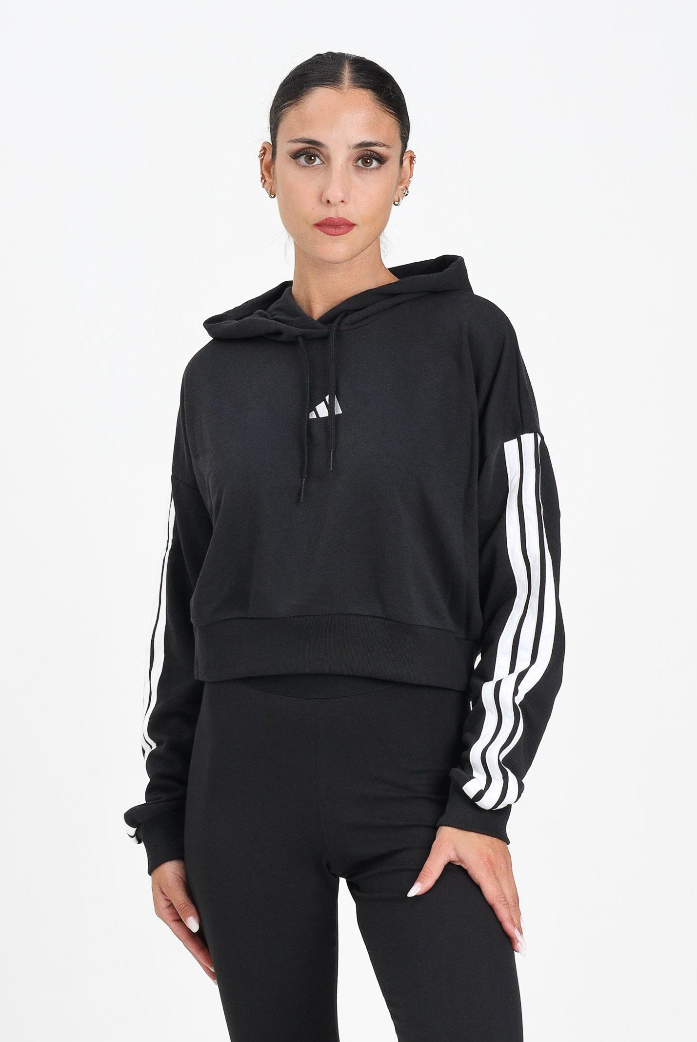 ADIDAS PERFORMANCE Felpa con cappuccio Essentials 3-Stripes French Terry nera da donna JE0017 ADIDAS PERFORMANCE