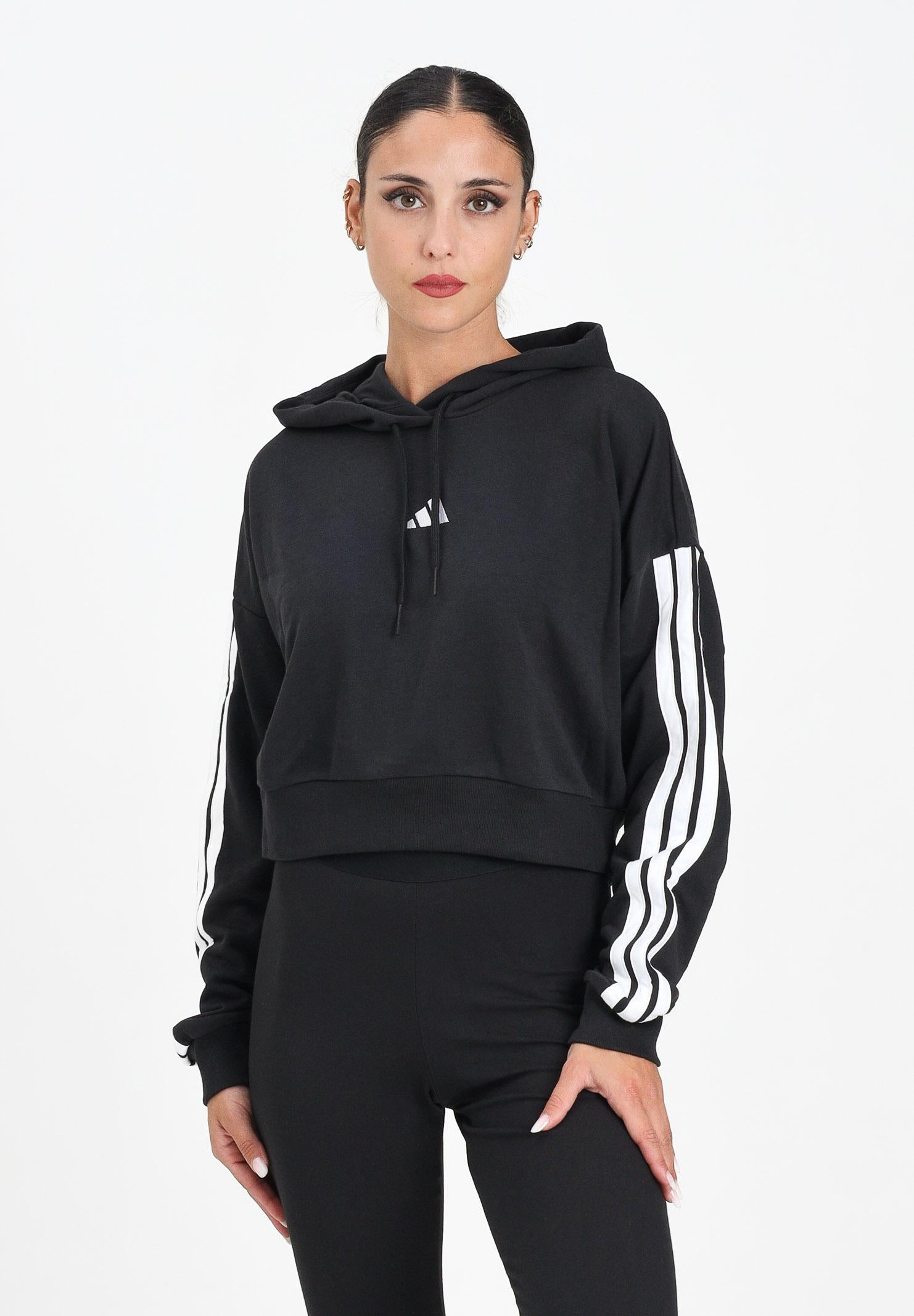 ADIDAS PERFORMANCE Felpa con cappuccio Essentials 3-Stripes French Terry nera da donna JE0017 ADIDAS PERFORMANCE