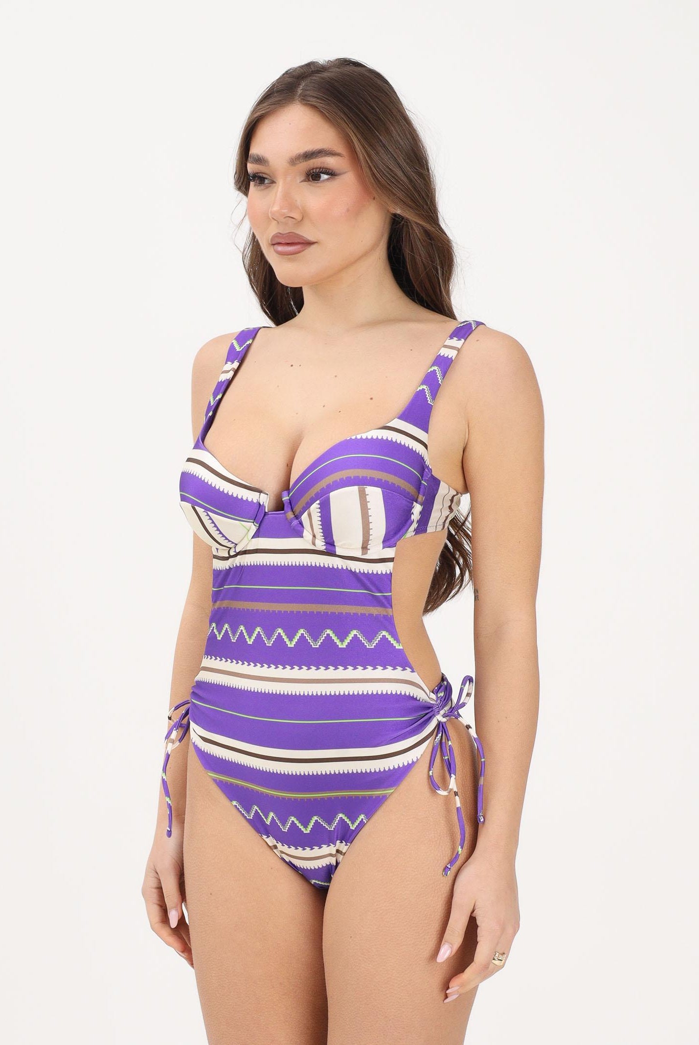 ME FUI Costume intero viola da donna con cut-out e fantasia geometrica MF26-SW0543X40 . ME FUI