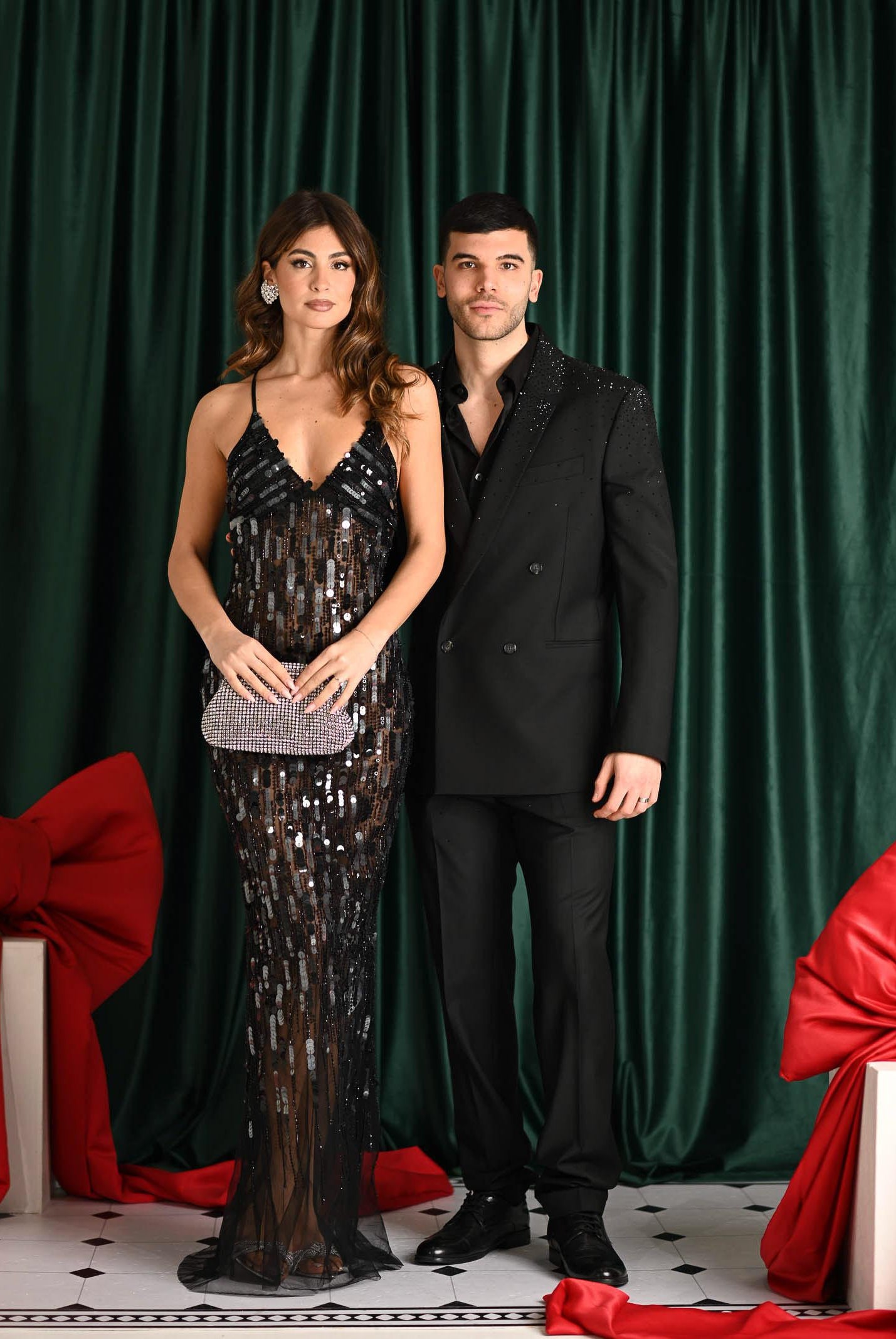 ELISABETTA FRANCHI Abito lungo nero da donna in tulle con paillettes ABR2357E2 110 ELISABETTA FRANCHI