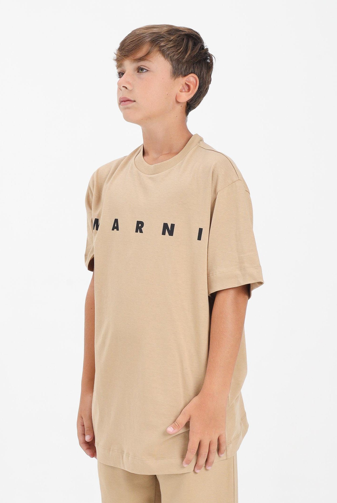 MARNI T-shirt a manica corta beige per donna, ragazzi e bambini con logo istituzionale M002MVM00RF 0M715 MARNI