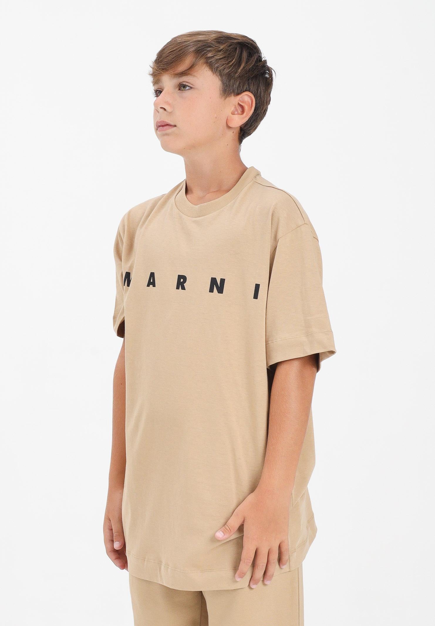 MARNI T-shirt a manica corta beige per donna, ragazzi e bambini con logo istituzionale M002MVM00RF 0M715 MARNI