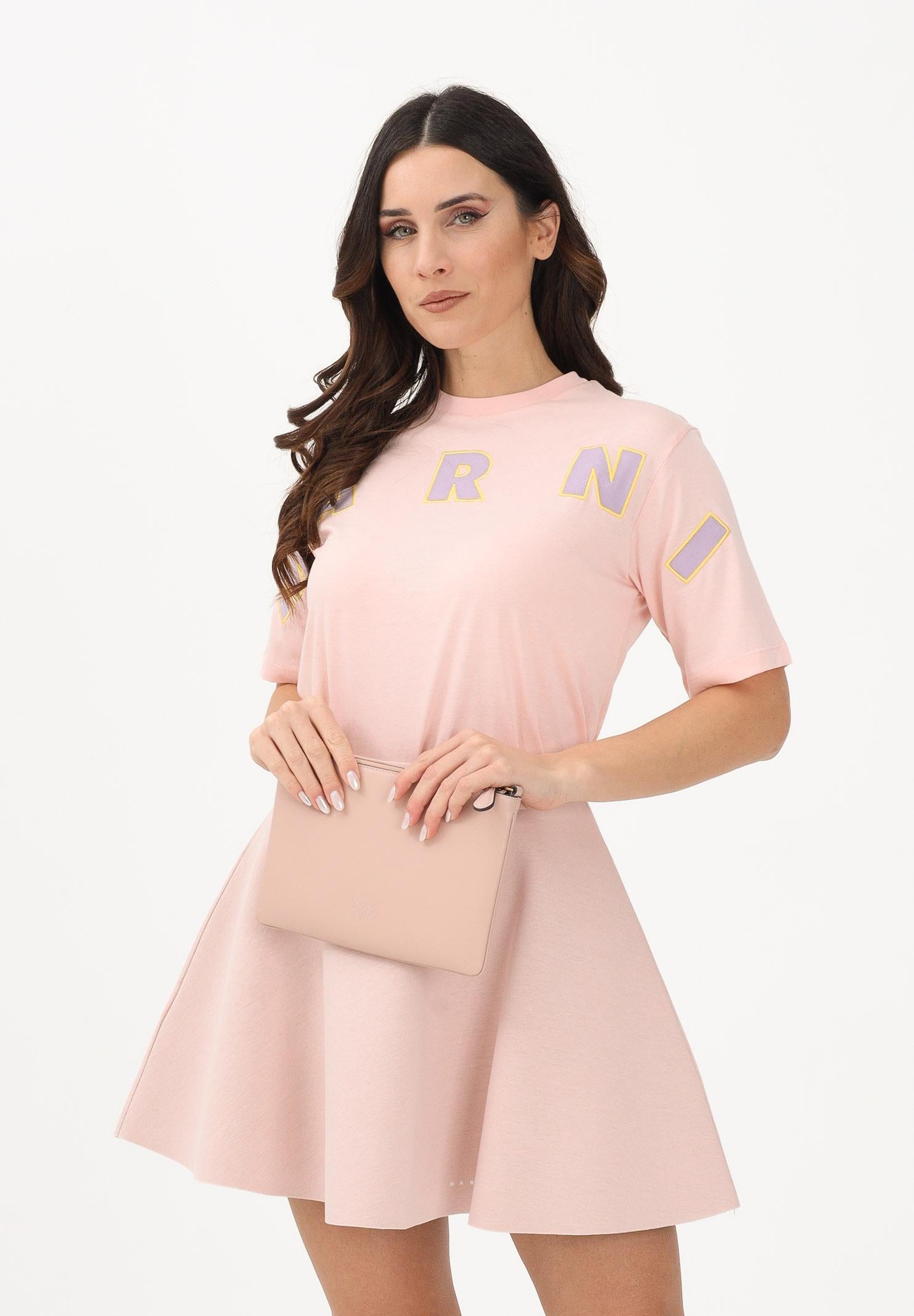 MARNI T-shirt a manica corta rosa per donna, ragazze e bambine con logo M01733M00RF 0M351 MARNI