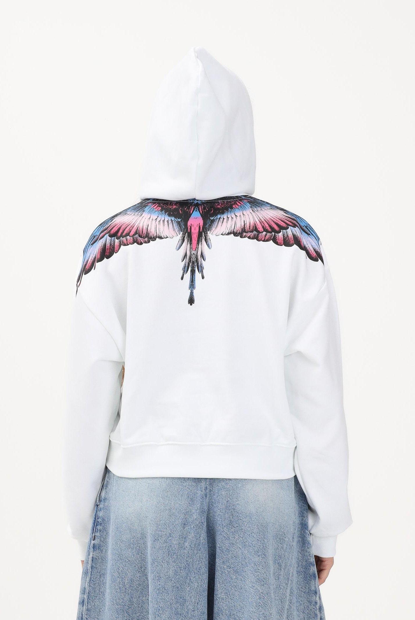 MARCELO BURLON COUNTY OF MILAN Felpa con cappuccio bianca da donna rifinita da stampa ali 26ECM30100 BICERO MARCELO BURLON COUNTY OF MILAN