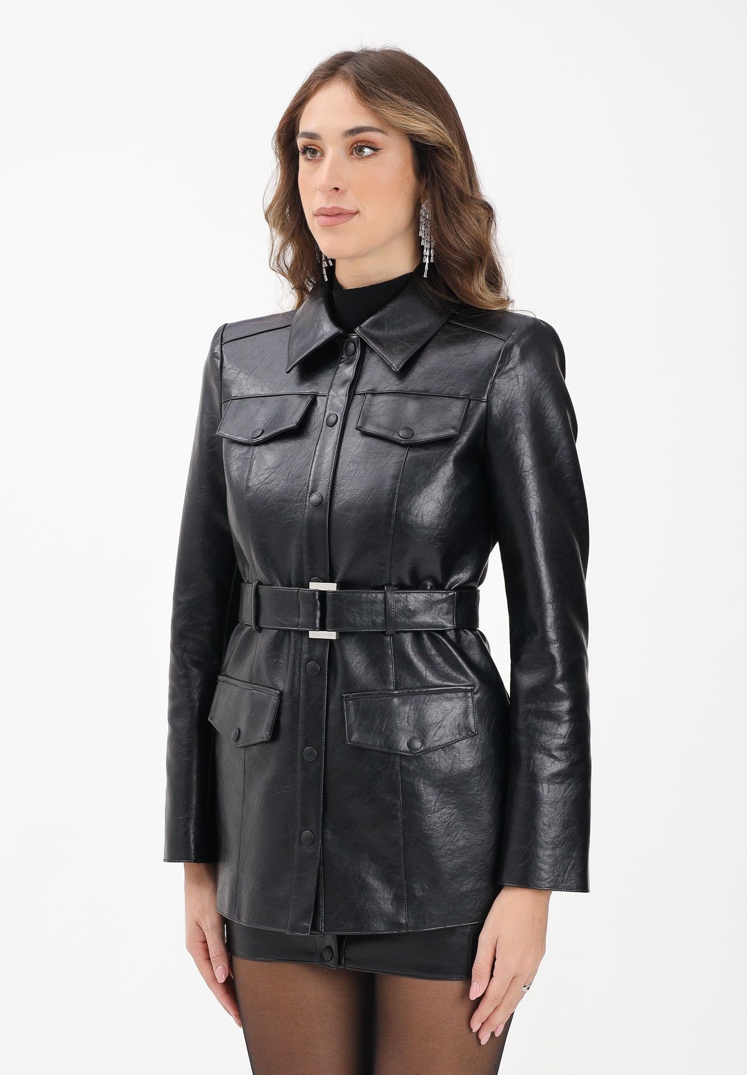 PATRIZIA PEPE Trench corto in tessuto spalmato nero da donna 8O0200E070 K103 PATRIZIA PEPE