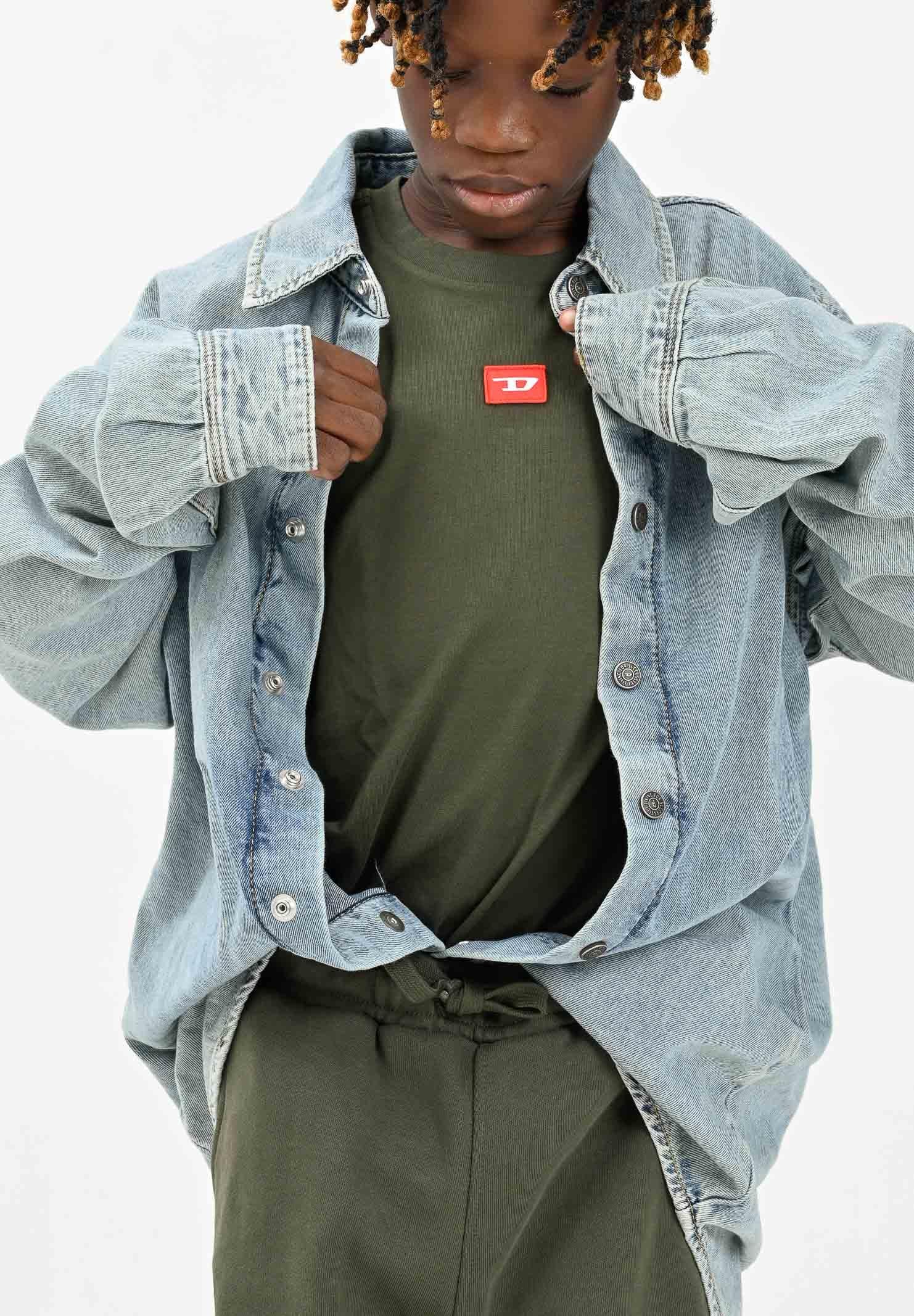 DIESEL T-shirt a manica corta verde militare per donna, ragazzi e bambini con logo J025010GRAI K513 DIESEL